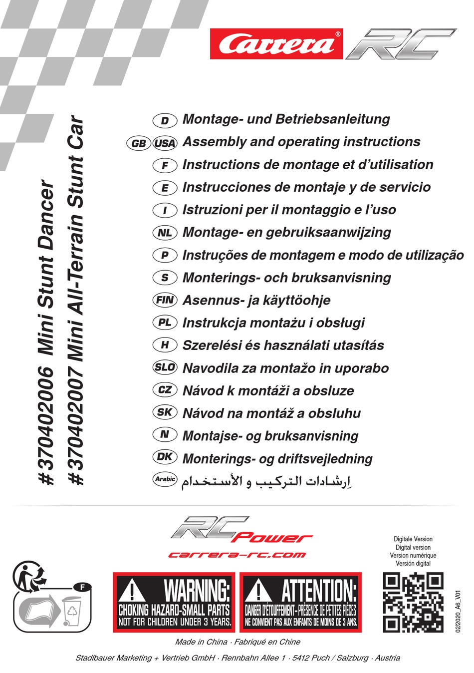 CARRERA RC 370402006 ASSEMBLY AND OPERATING INSTRUCTIONS MANUAL Pdf