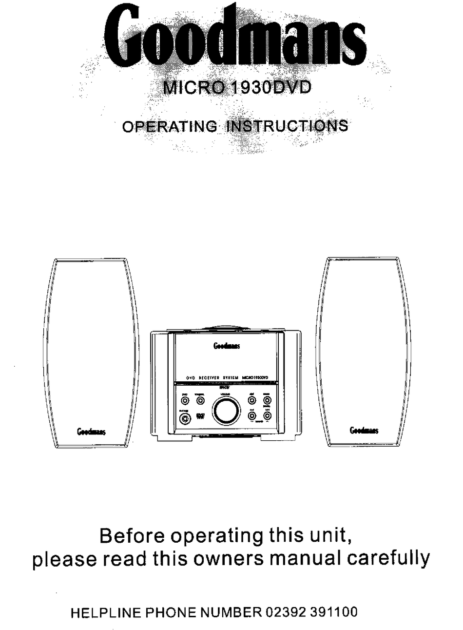 GOODMANS MICRO 1930DVD OPERATING INSTRUCTIONS MANUAL Pdf Download
