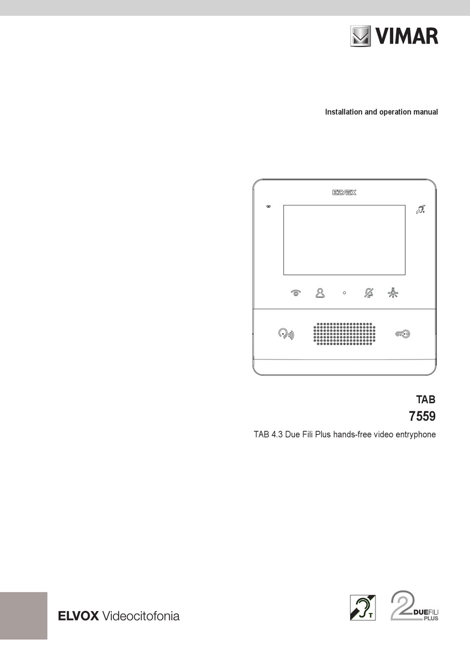VIMAR ELVOX 7559 INSTALLATION AND OPERATION MANUAL Pdf Download