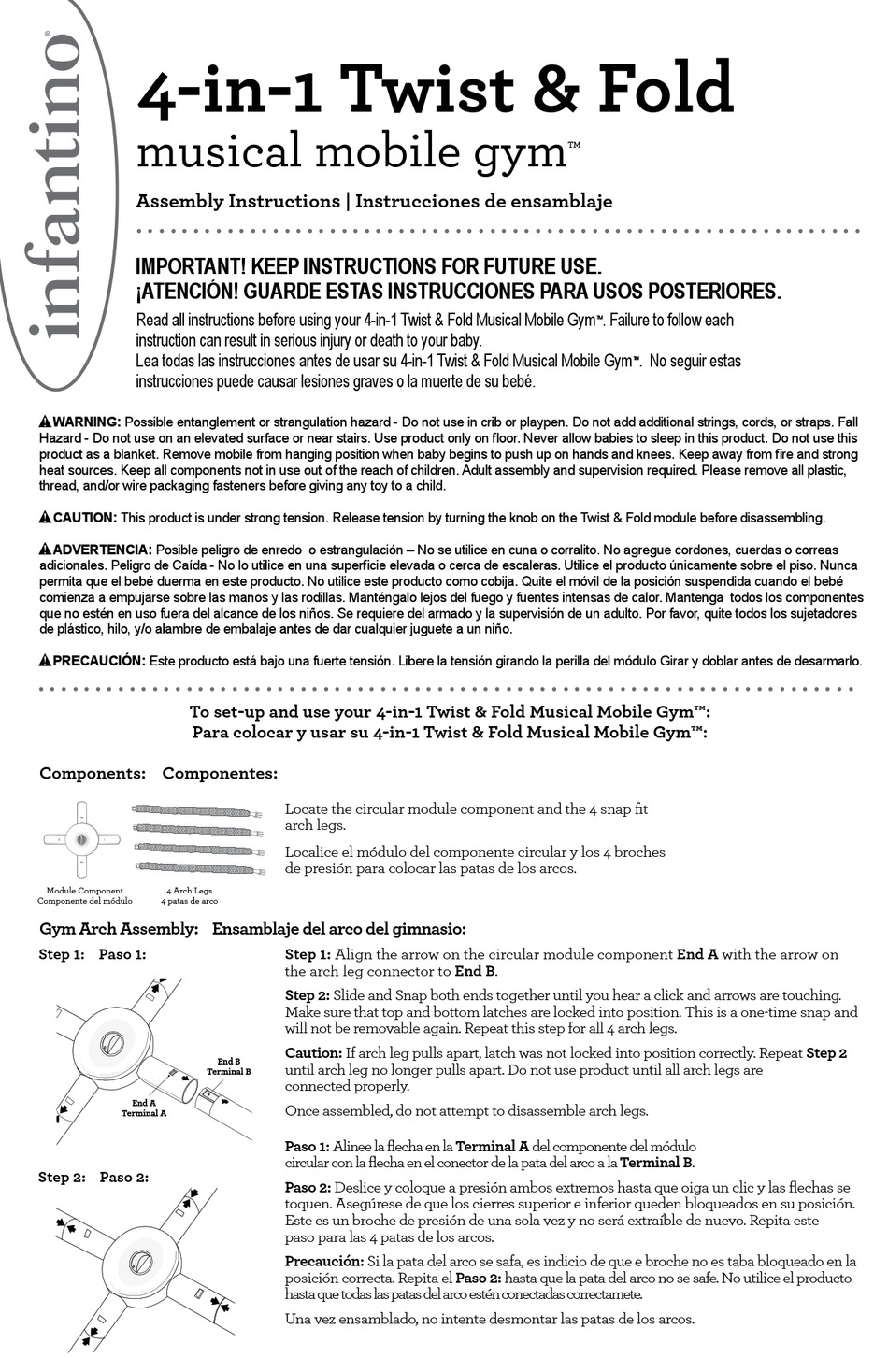 INFANTINO 4IN1 TWIST & FOLD MUSICAL MOBILE GYM ASSEMBLY INSTRUCTIONS