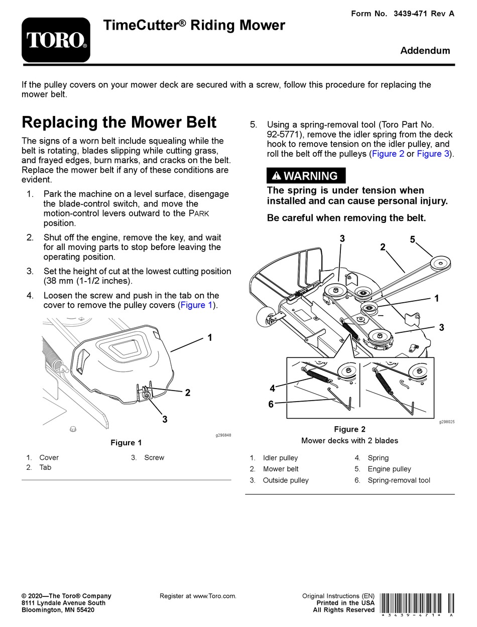 TORO TIMECUTTER 4225 ADDENDUM Pdf Download | ManualsLib