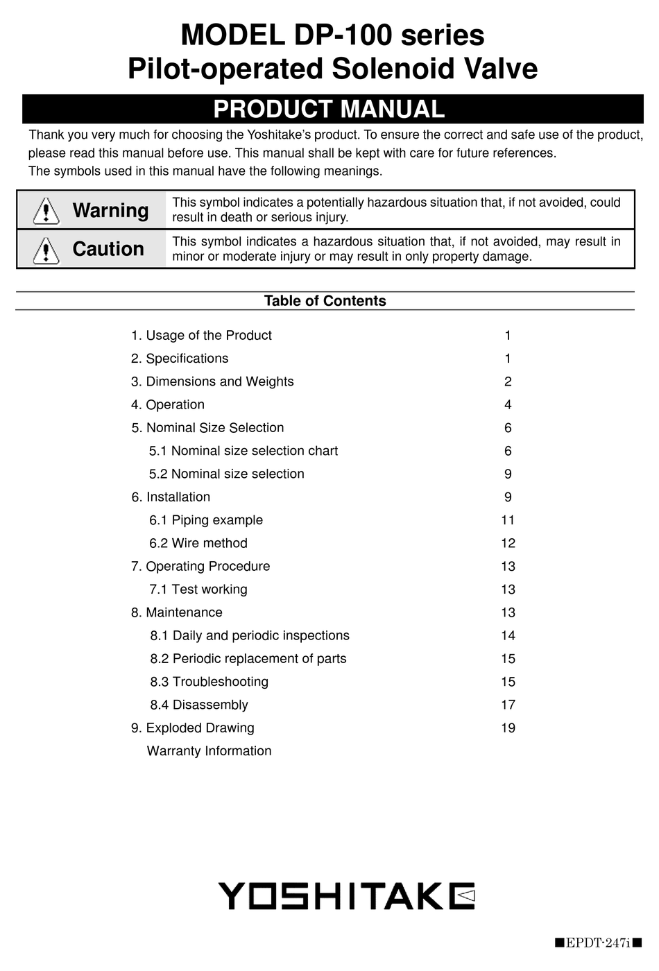 YOSHITAKE DP-100 SERIES PRODUCT MANUAL Pdf Download | ManualsLib