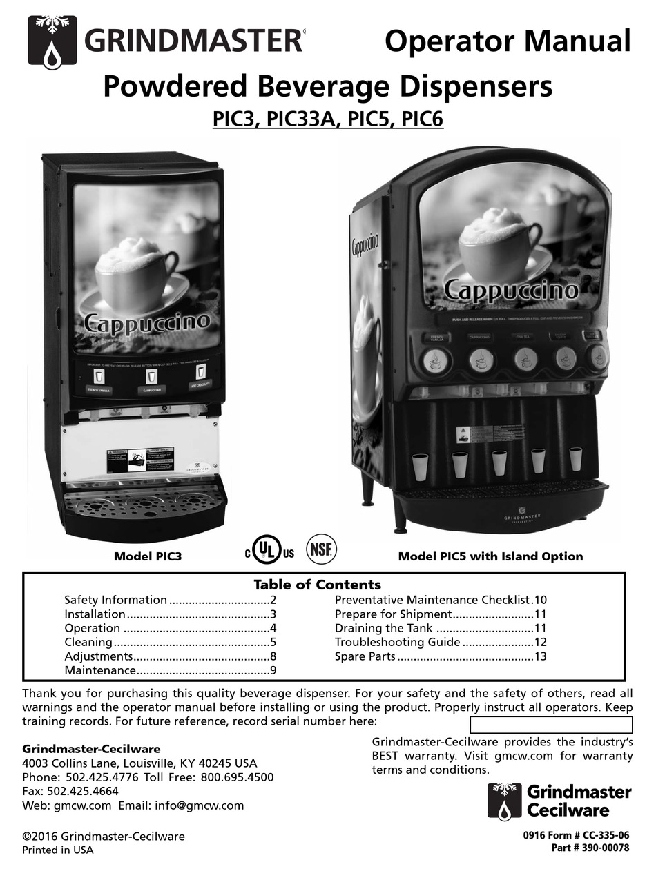 GRINDMASTER PIC3 OPERATOR'S MANUAL Pdf Download ManualsLib