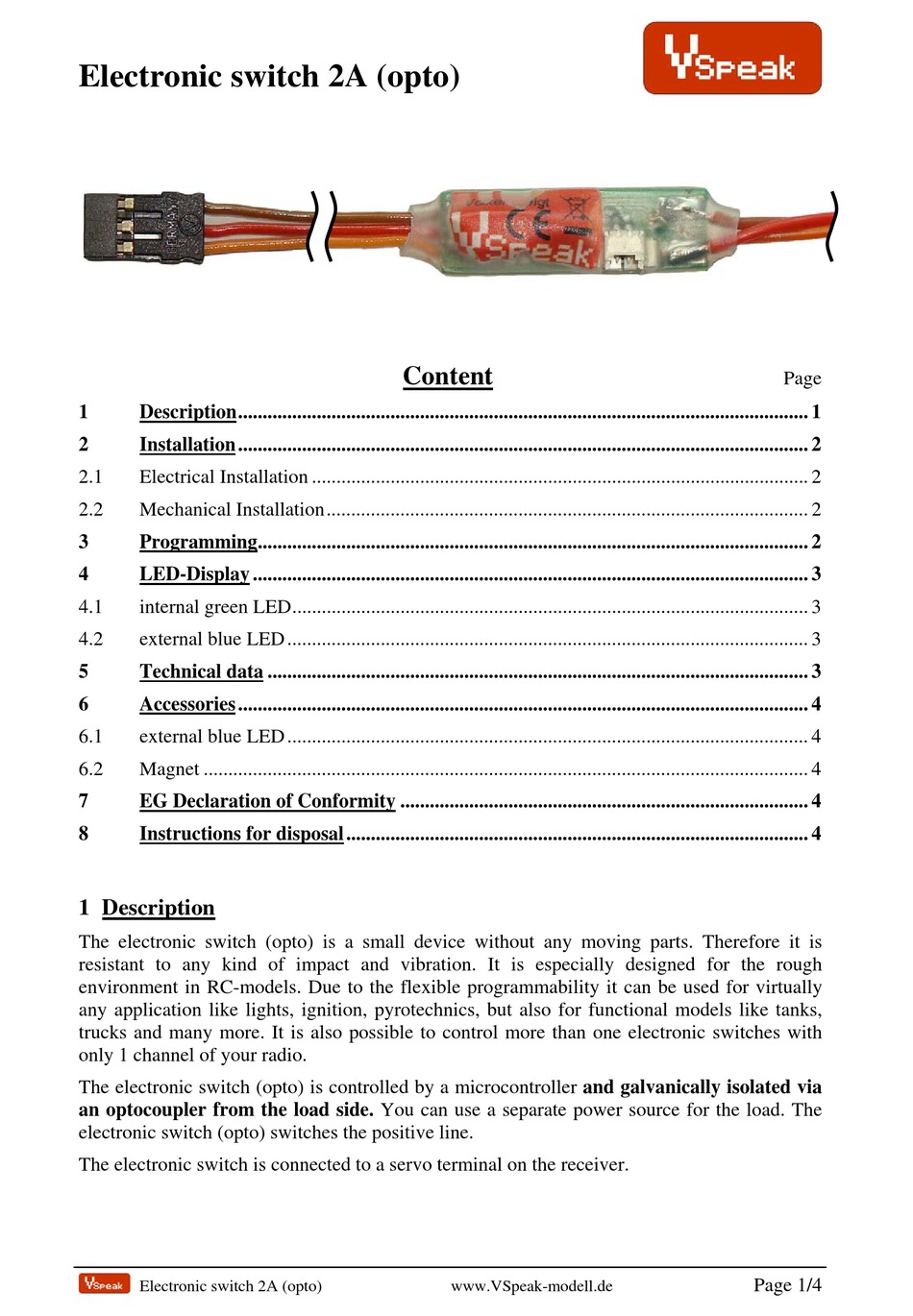 VSPEAK ELECTRONIC SWITCH 2A (OPTO) MANUAL Pdf Download ManualsLib