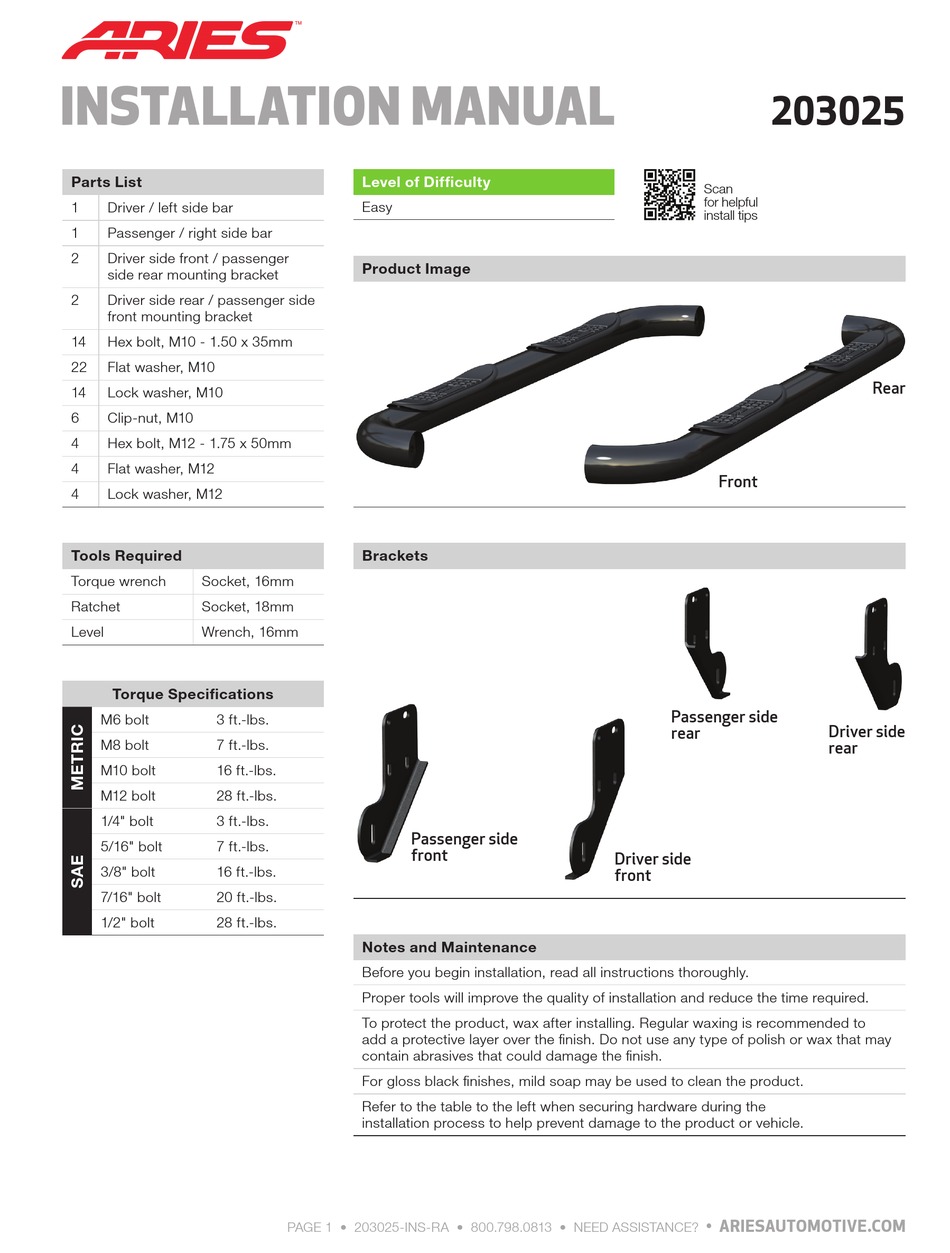 ARIES 203025 INSTALLATION MANUAL Pdf Download ManualsLib