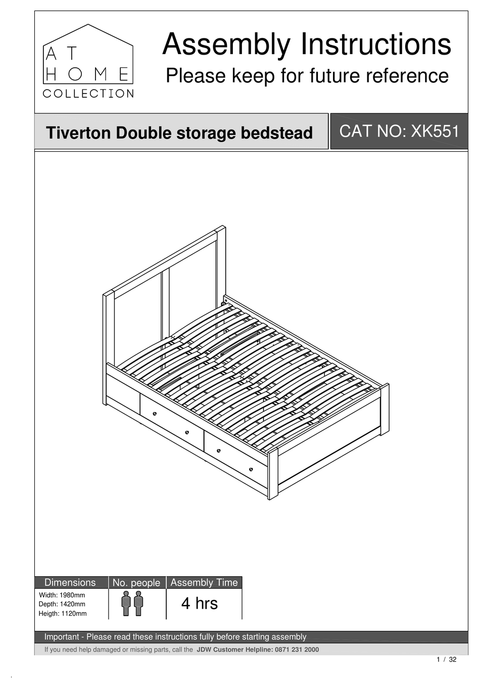 JD WILLIAMS AT HOME TIVERTON XK551 ASSEMBLY INSTRUCTIONS MANUAL Pdf