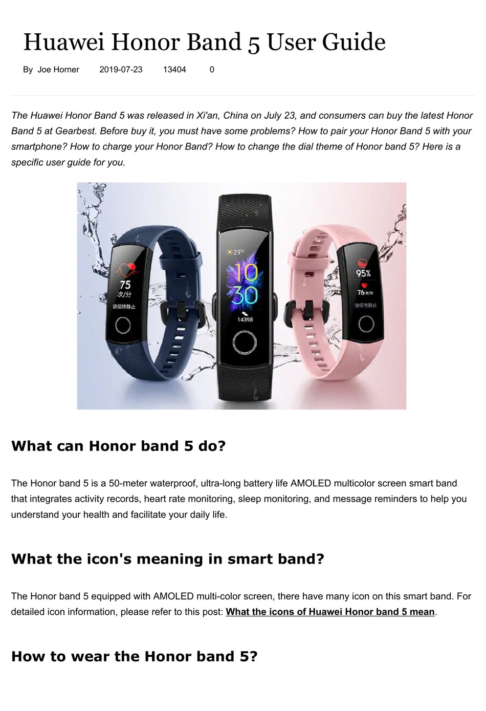 HUAWEI HONOR BAND 5 USER MANUAL Pdf Download | ManualsLib
