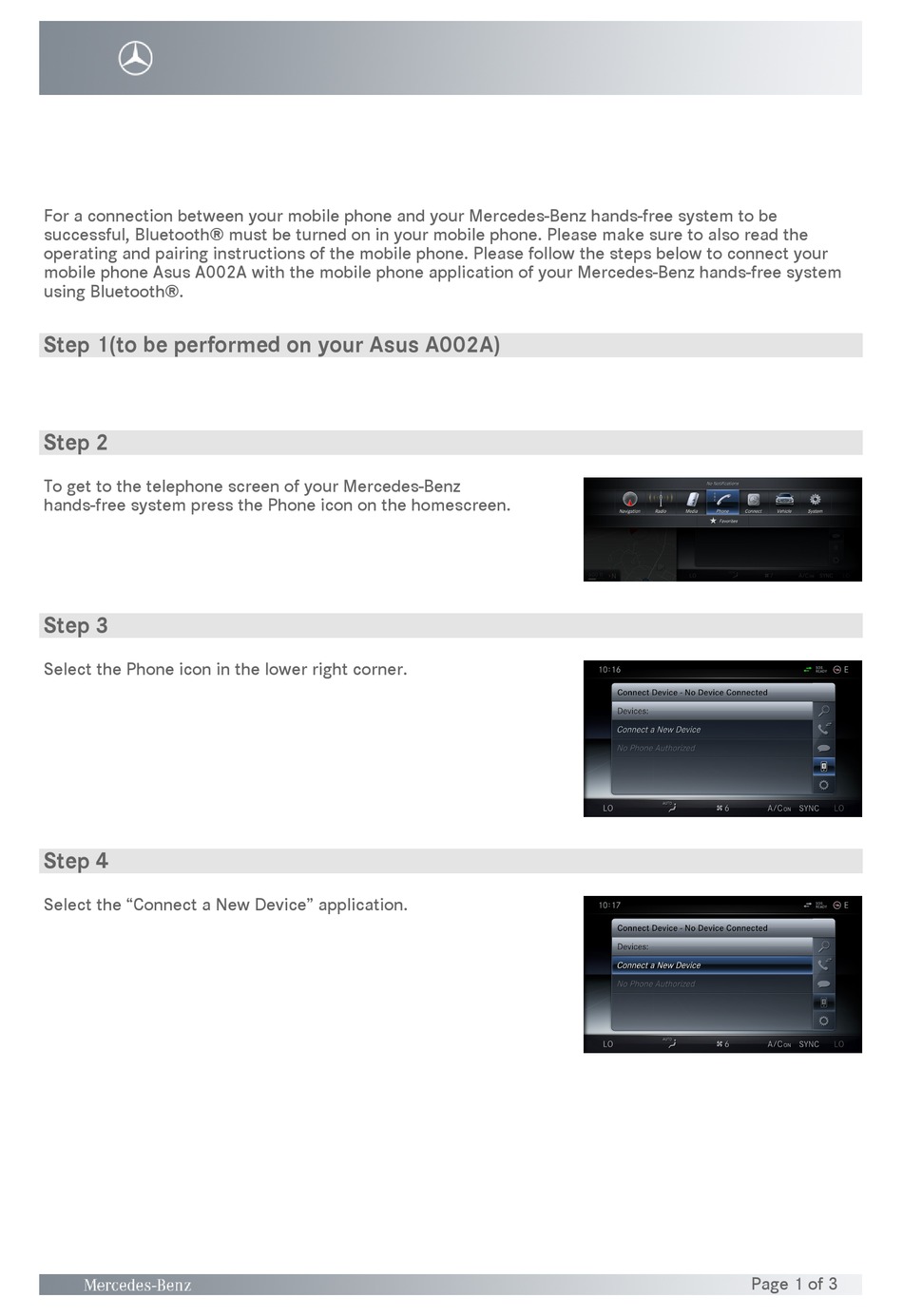 MERCEDESBENZ HANDSFREE SYSTEM PAIRING INSTRUCTIONS Pdf Download