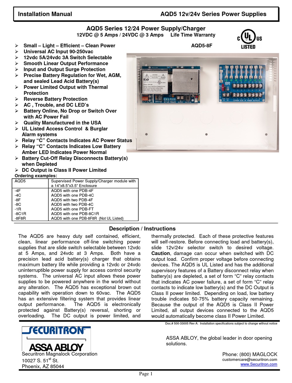 Securitron Aqd5 Series Installation Manual Pdf Download Manualslib 0625