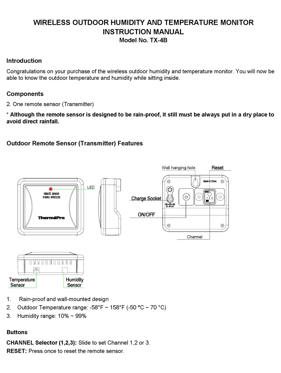 THERMOPRO TX-4B INSTRUCTION MANUAL Pdf Download | ManualsLib