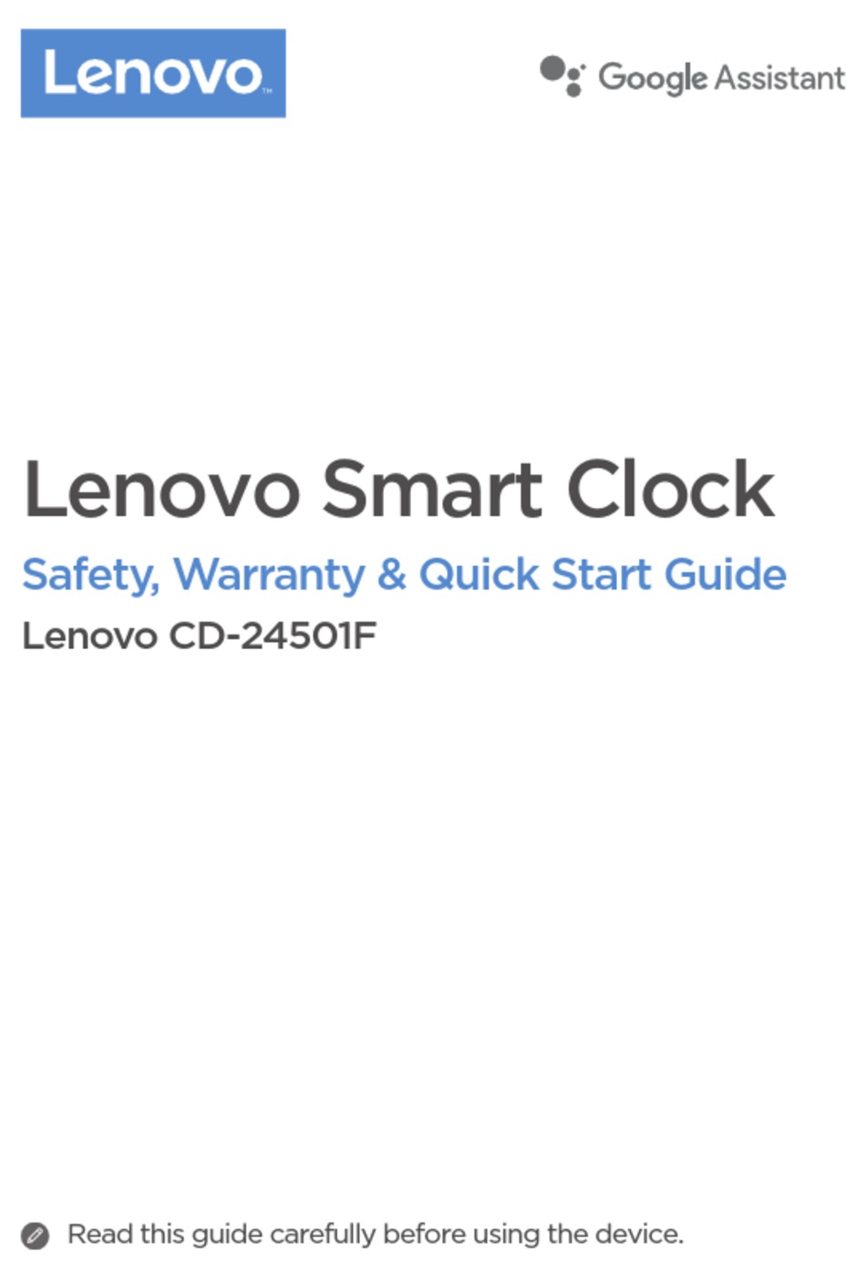LENOVO SMART CLOCK SAFETY, WARRANTY & QUICK START MANUAL Pdf Download