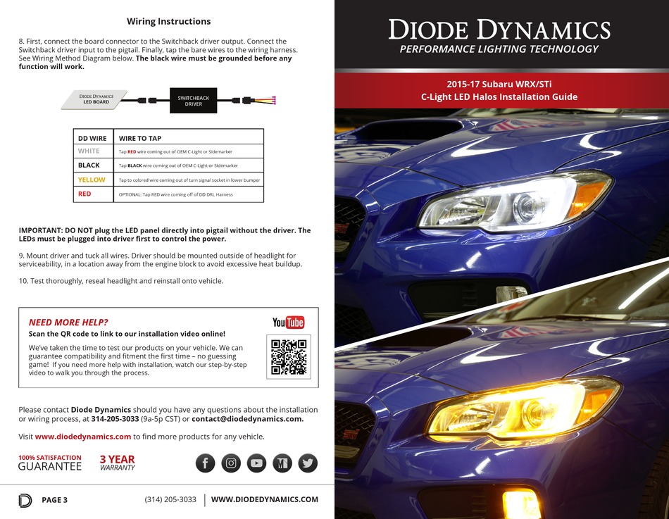 DIODE DYNAMICS CLIGHT LED HALOS INSTALLATION MANUAL Pdf Download