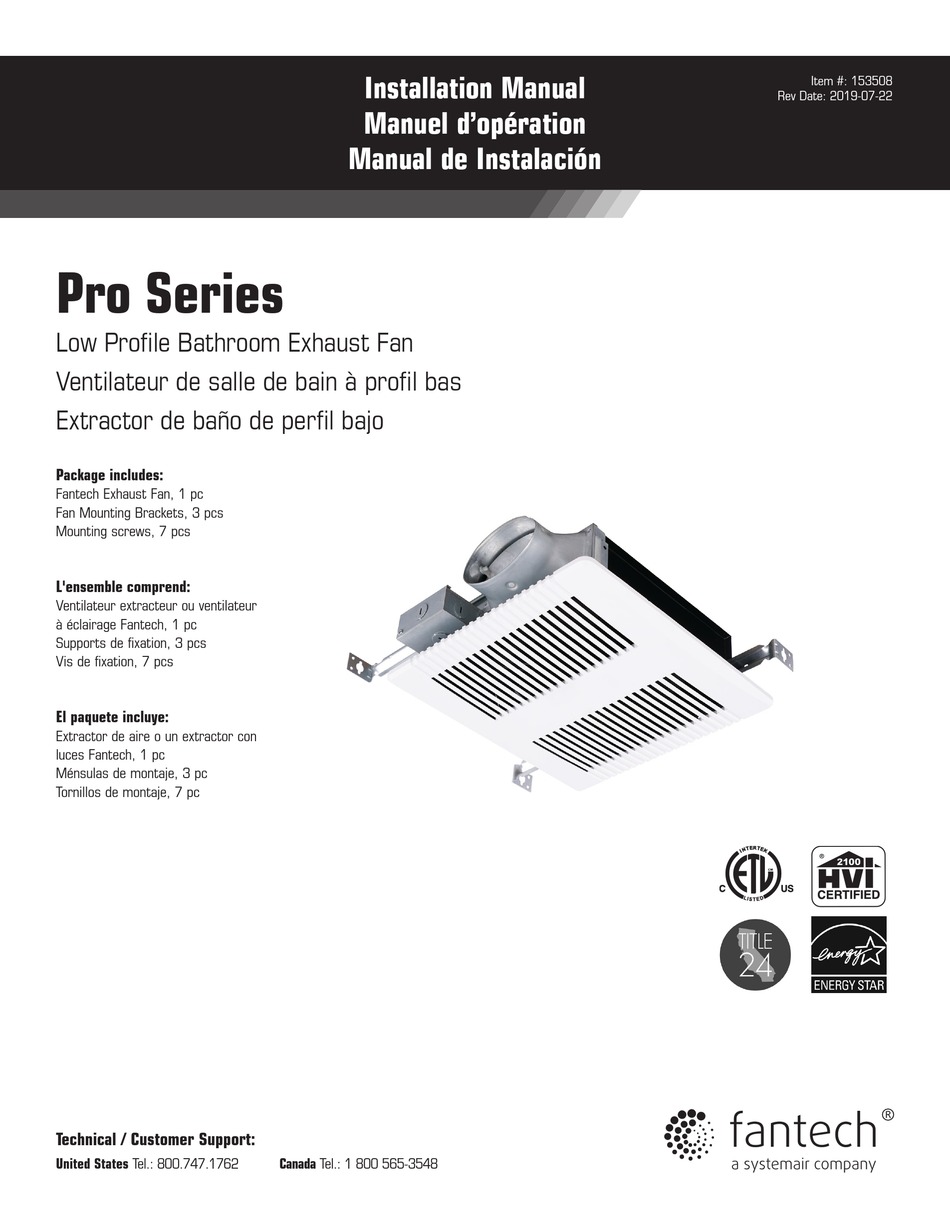 SYSTEMAIR FANTECH PRO SERIES INSTALLATION MANUAL Pdf Download ManualsLib