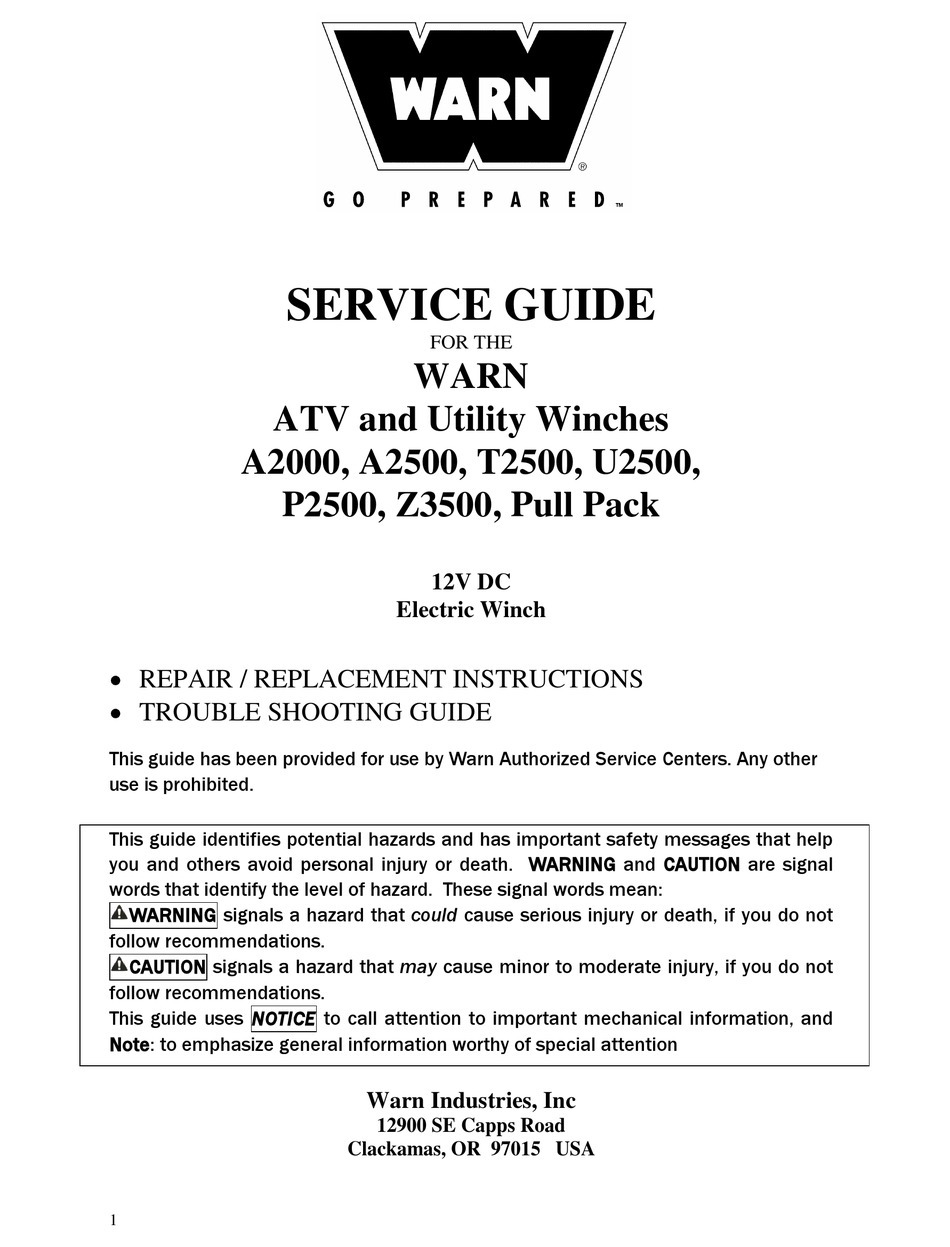 Warn A2000 Service Manual Pdf