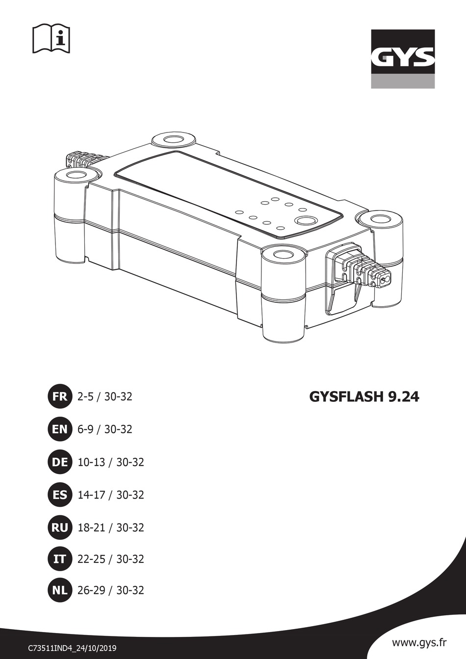 Chargeur de batterie GYSFLASH 9.24 pour batterie 6V 12V 24V de 15 à 220ah 029477