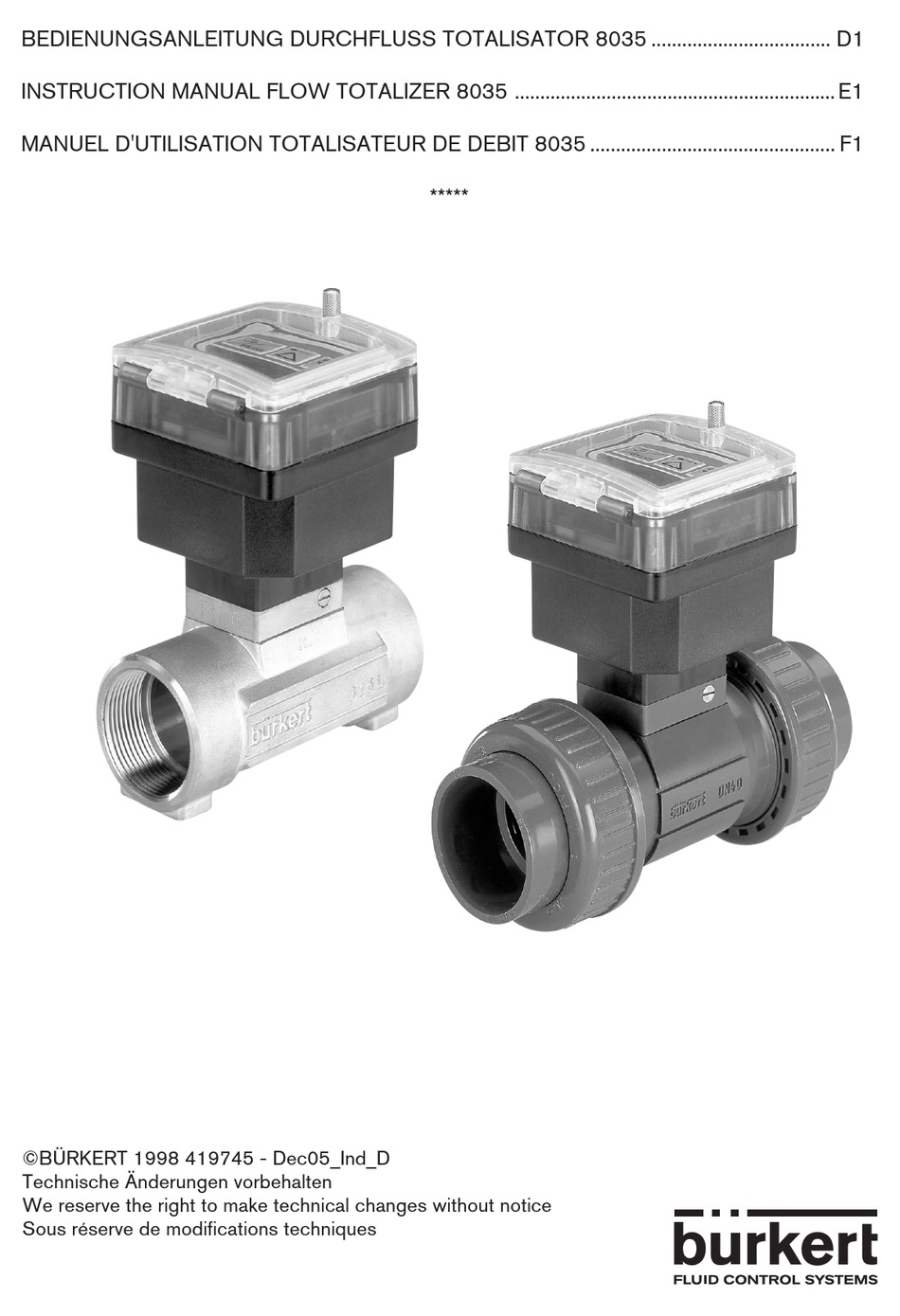 BURKERT 8035 INSTRUCTION MANUAL Pdf Download ManualsLib