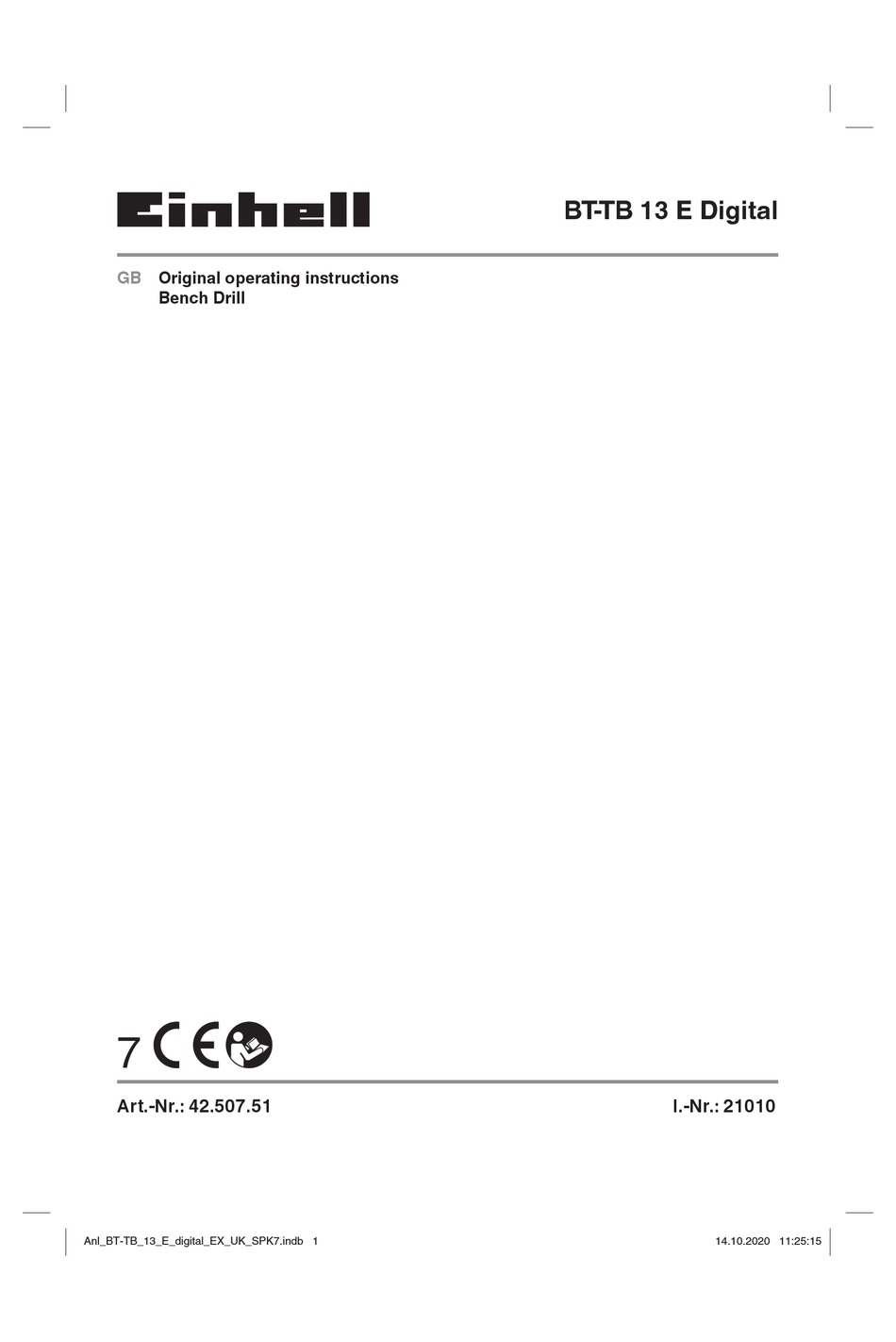 Einhell Säulenbohrmaschine Bt Tb 13 E Digital EINHELL BT-TB 13 E DIGITAL ORIGINAL OPERATING INSTRUCTIONS Pdf Download