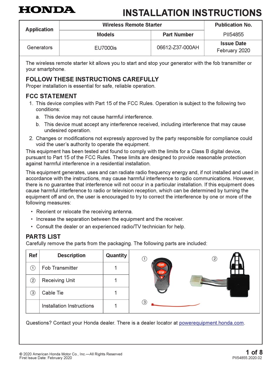 HONDA EU7000IS INSTALLATION INSTRUCTIONS MANUAL Pdf Download | ManualsLib