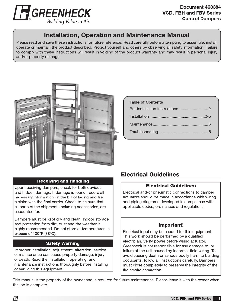 GREENHECK VCD SERIES INSTALLATION, OPERATION AND MAINTENANCE MANUAL Pdf