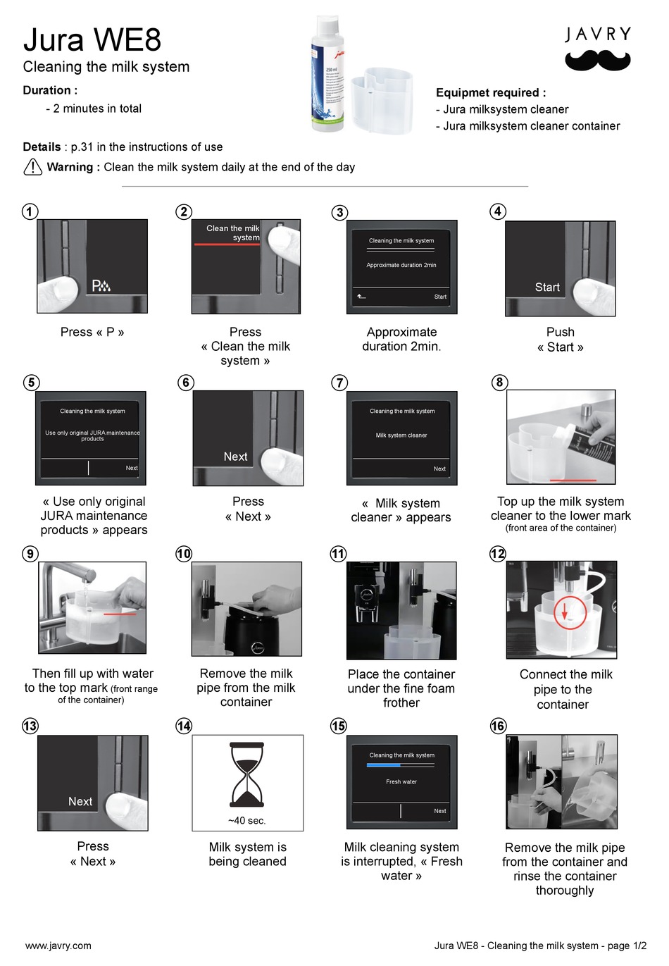 JURA WE8 QUICK START MANUAL Pdf Download ManualsLib
