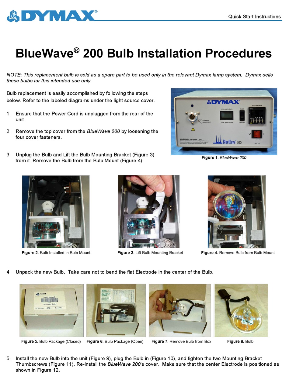 DYMAX BLUEWAVE 200 QUICK START INSTRUCTIONS Pdf Download ManualsLib