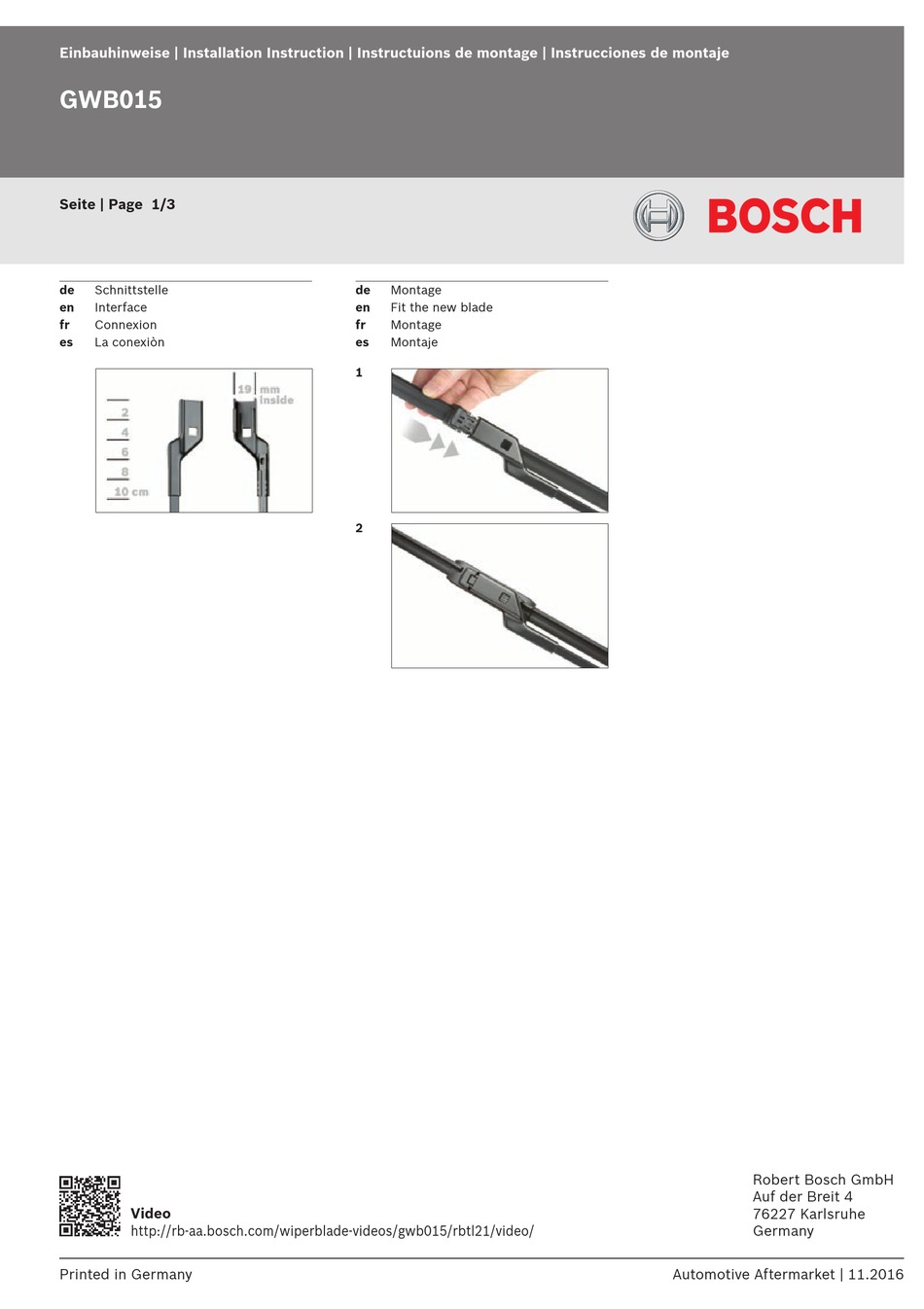 BOSCH GWB015 INSTALLATION INSTRUCTION Pdf Download ManualsLib