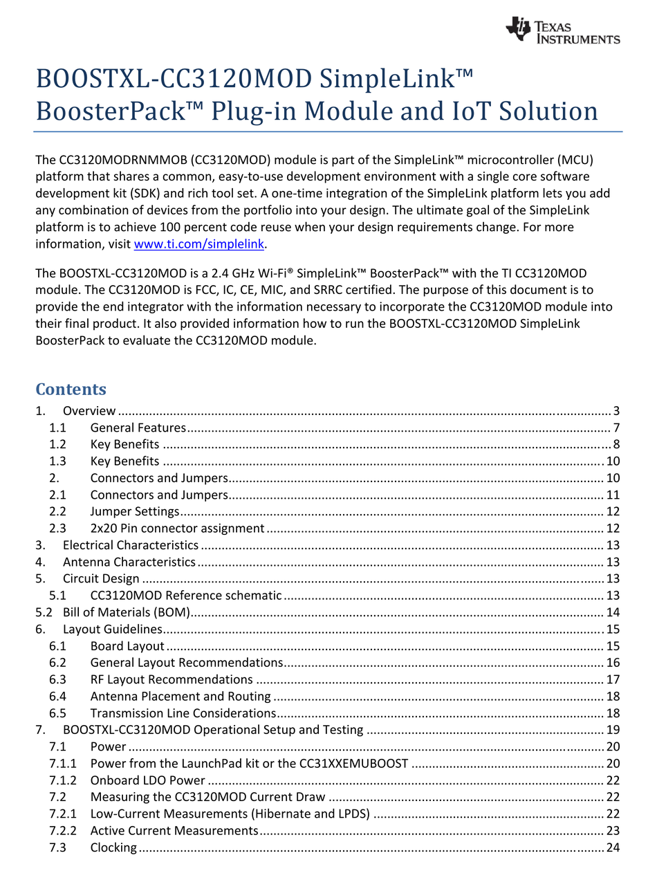 Texas Instruments Simplelink Boosterpack Boostxl Cc Mod Manual Pdf Download Manualslib