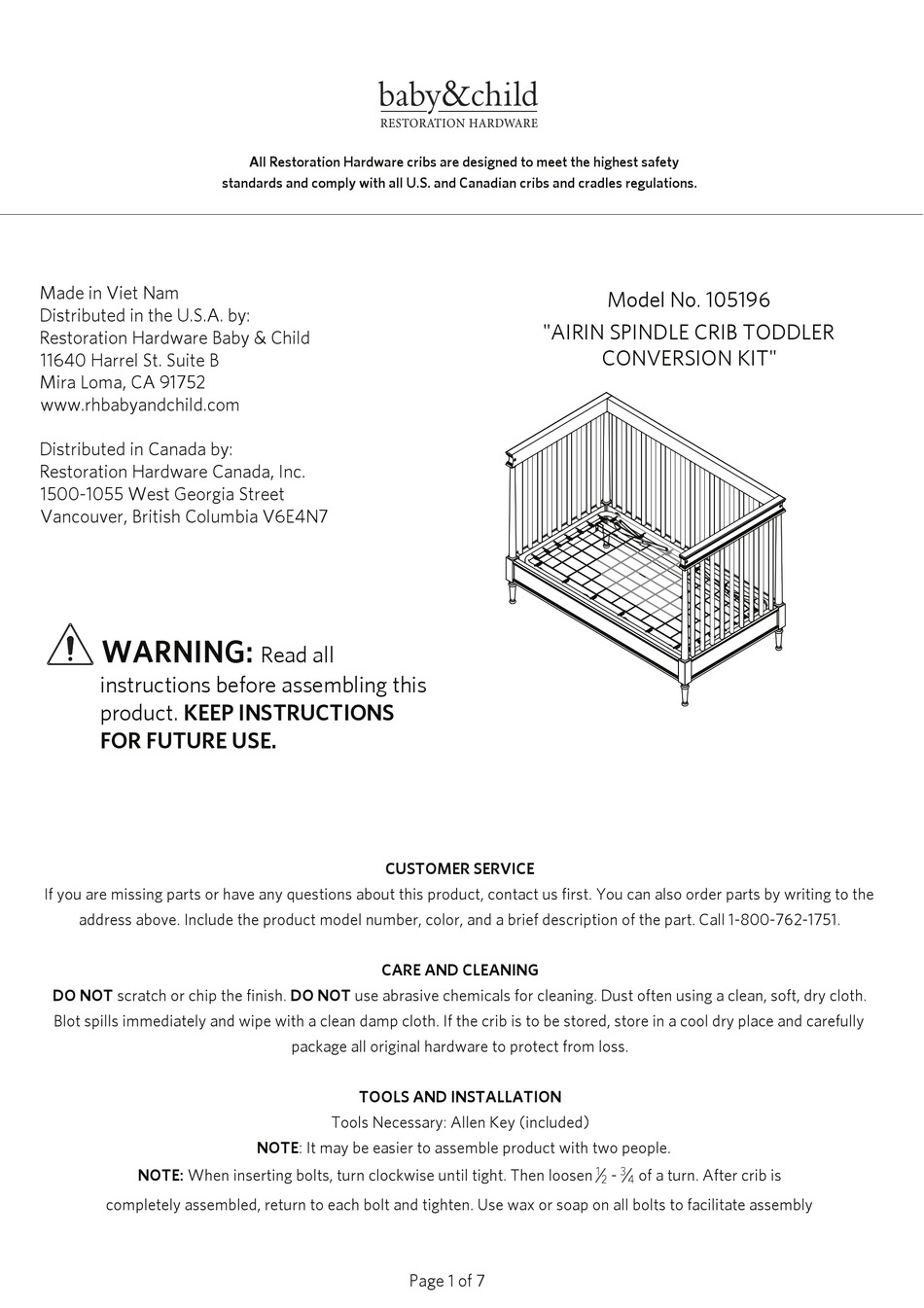 Airin spindle outlet crib