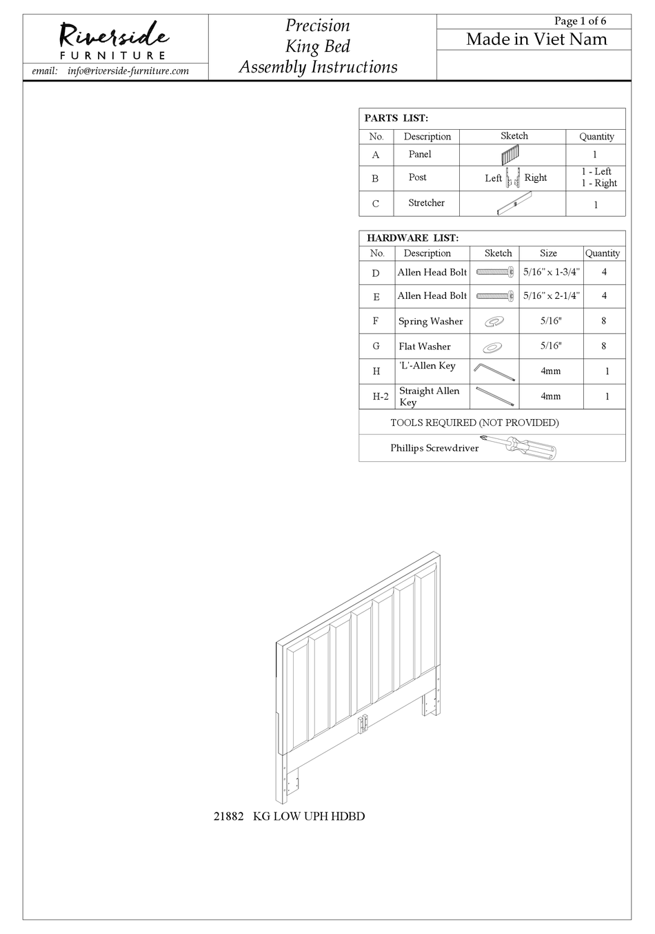 RIVERSIDE FURNITURE PRECISION KING BED ASSEMBLY INSTRUCTIONS MANUAL Pdf Download ManualsLib