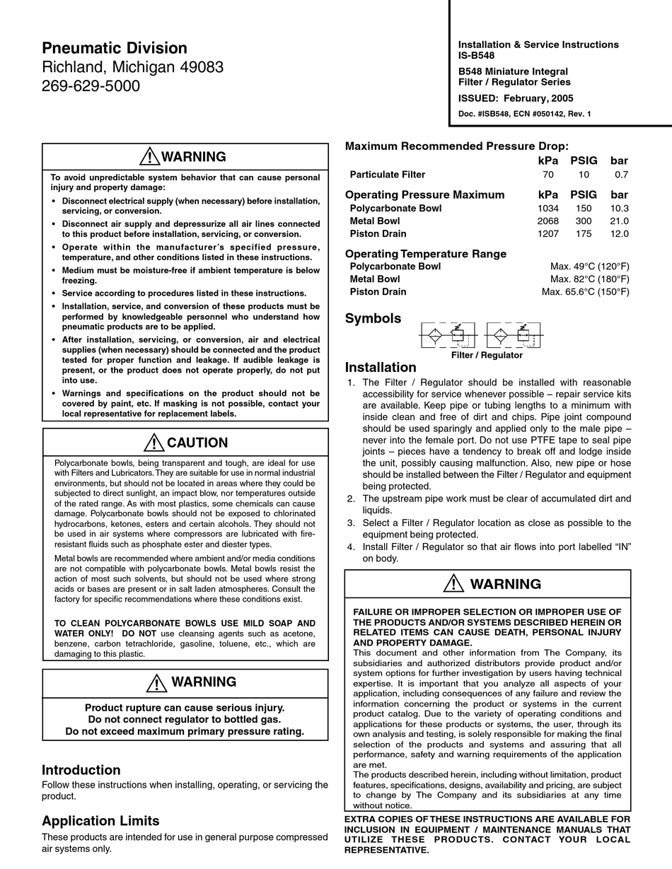 PARKER B548 INSTALLATION & SERVICE INSTRUCTIONS Pdf Download ManualsLib