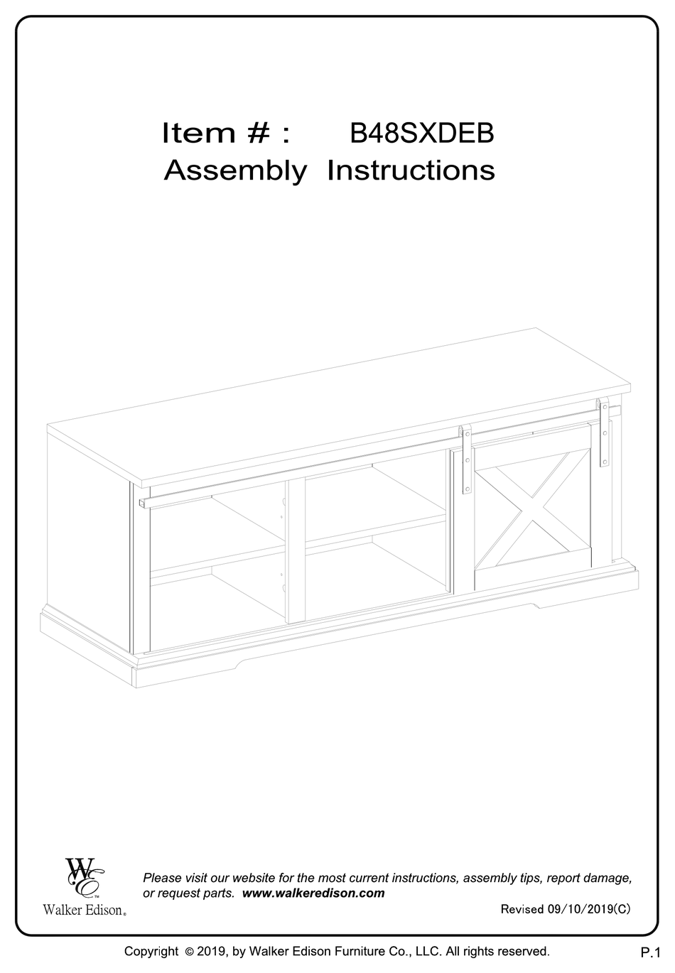 WALKER EDISON B48SXDEB ASSEMBLY INSTRUCTIONS MANUAL Pdf Download