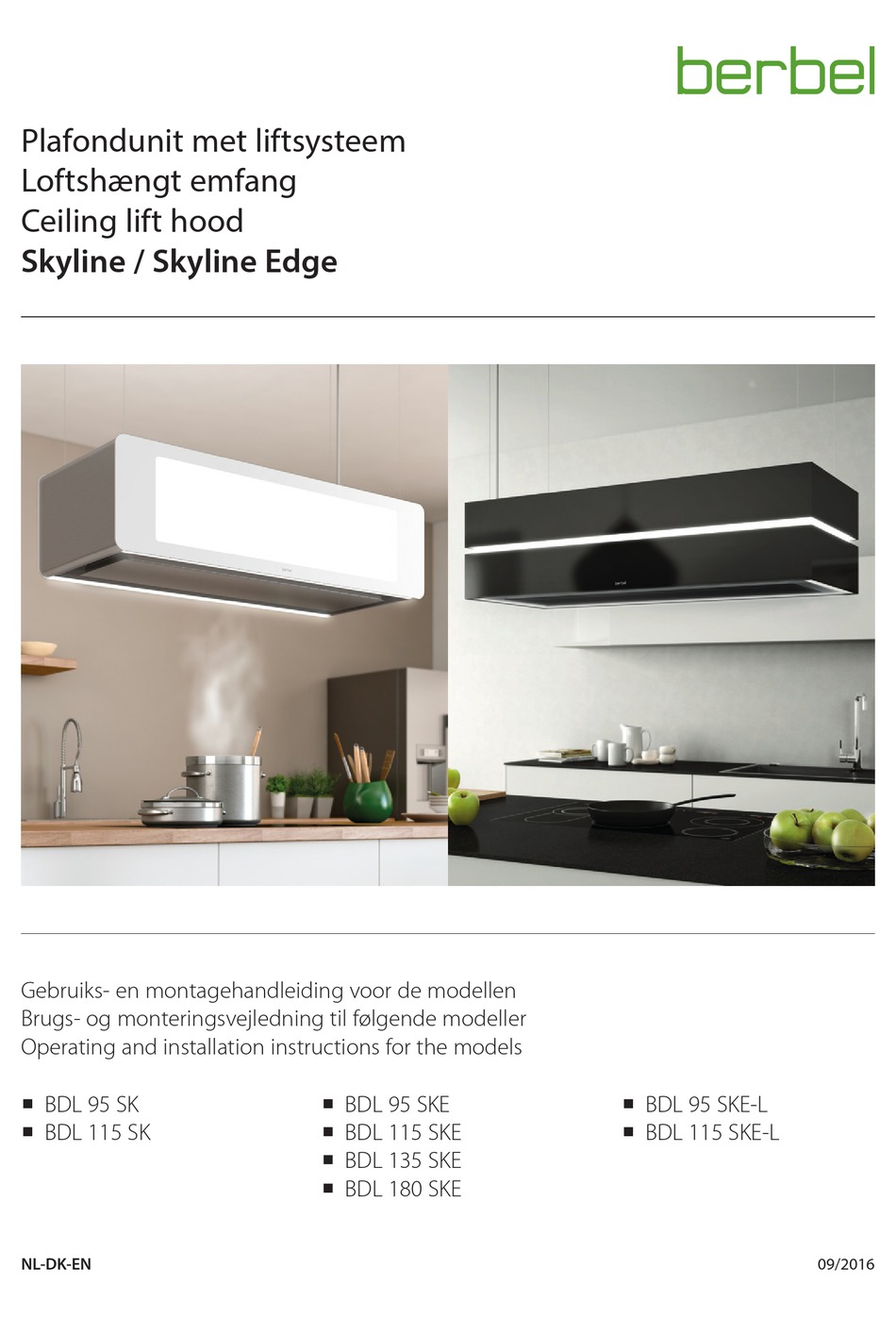 BERBEL SKYLINE BDL 95 SK OPERATING AND INSTALLATION INSTRUCTIONS Pdf