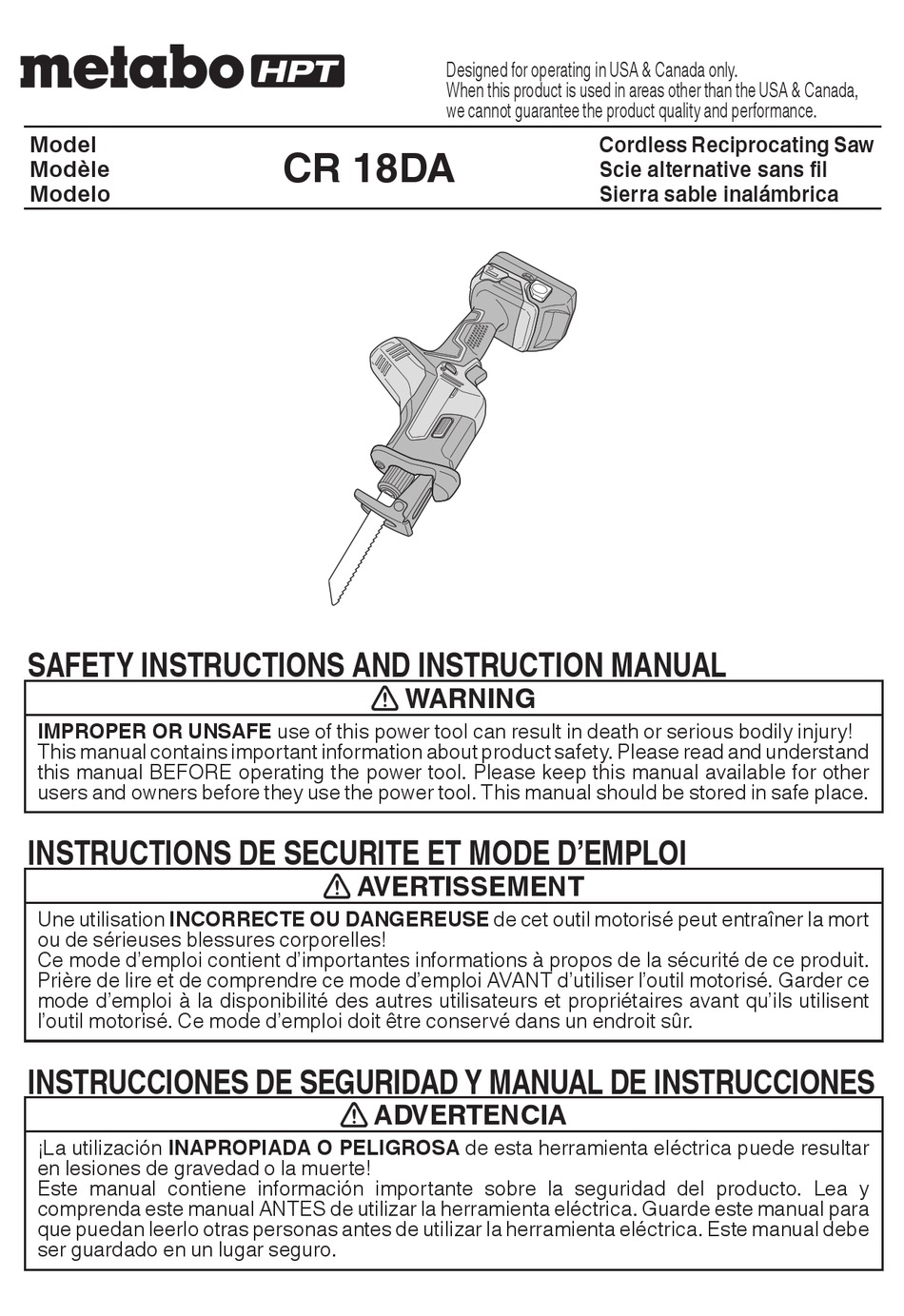 METABO HPT CR 18DA INSTRUCTION MANUAL Pdf Download | ManualsLib