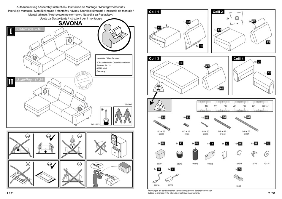 JOB SAVONA ASSEMBLY INSTRUCTION MANUAL Pdf Download ManualsLib