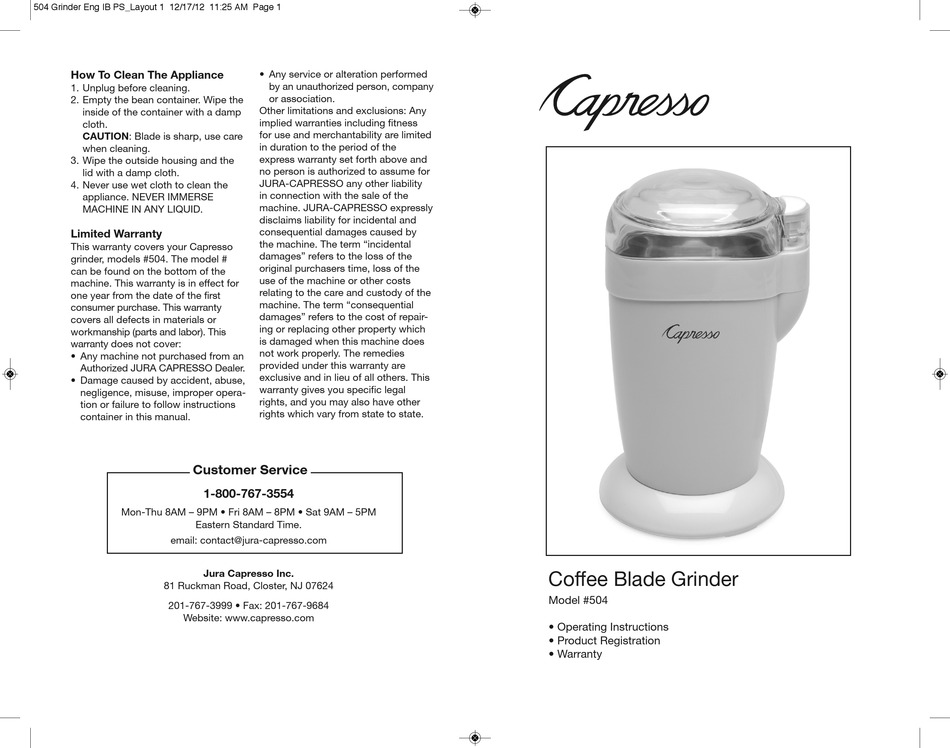 CAPRESSO 504 OPERATING INSTRUCTIONS Pdf Download ManualsLib