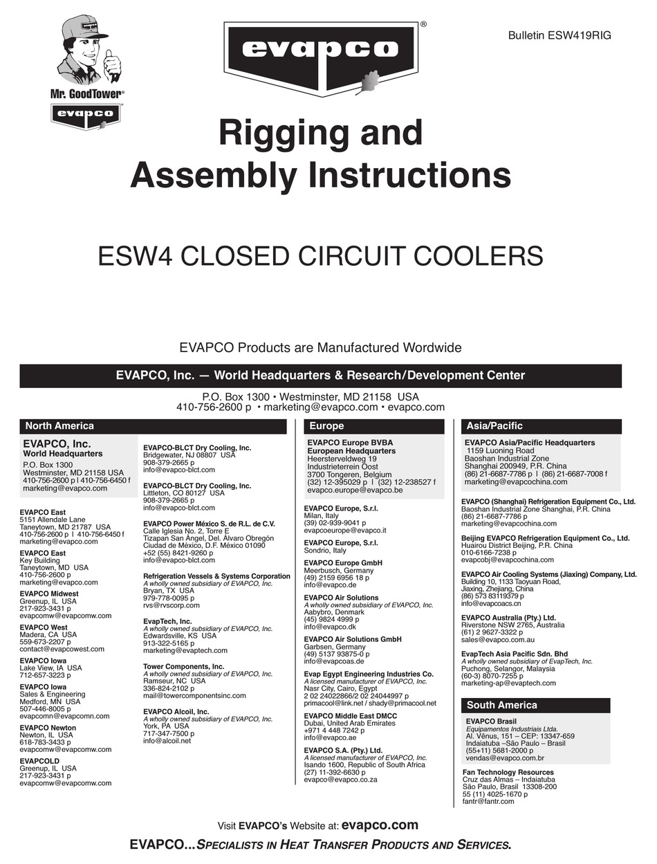 EVAPCO ESW4 RIGGING AND ASSEMBLY INSTRUCTIONS Pdf Download ManualsLib