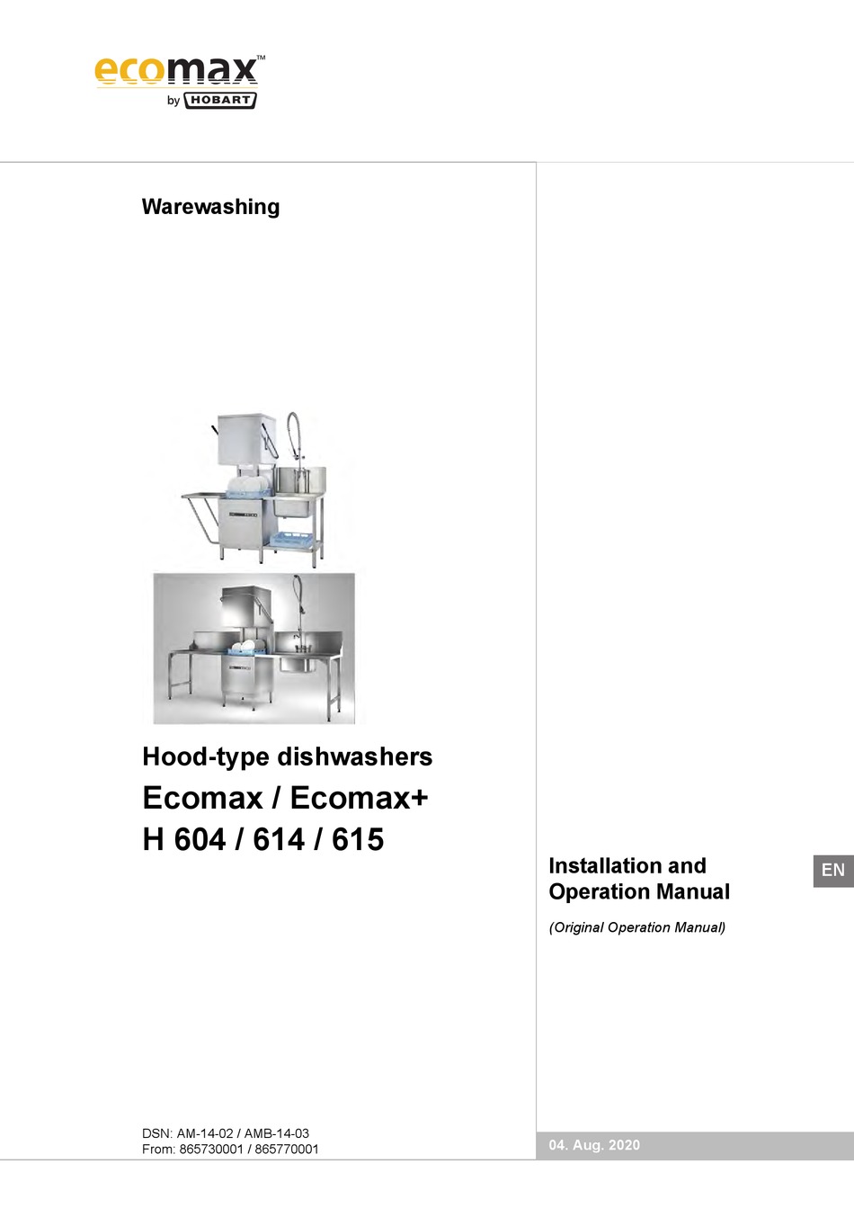 Hobart Ecomax H 604 Installation And Operation Manual Pdf Download Manualslib