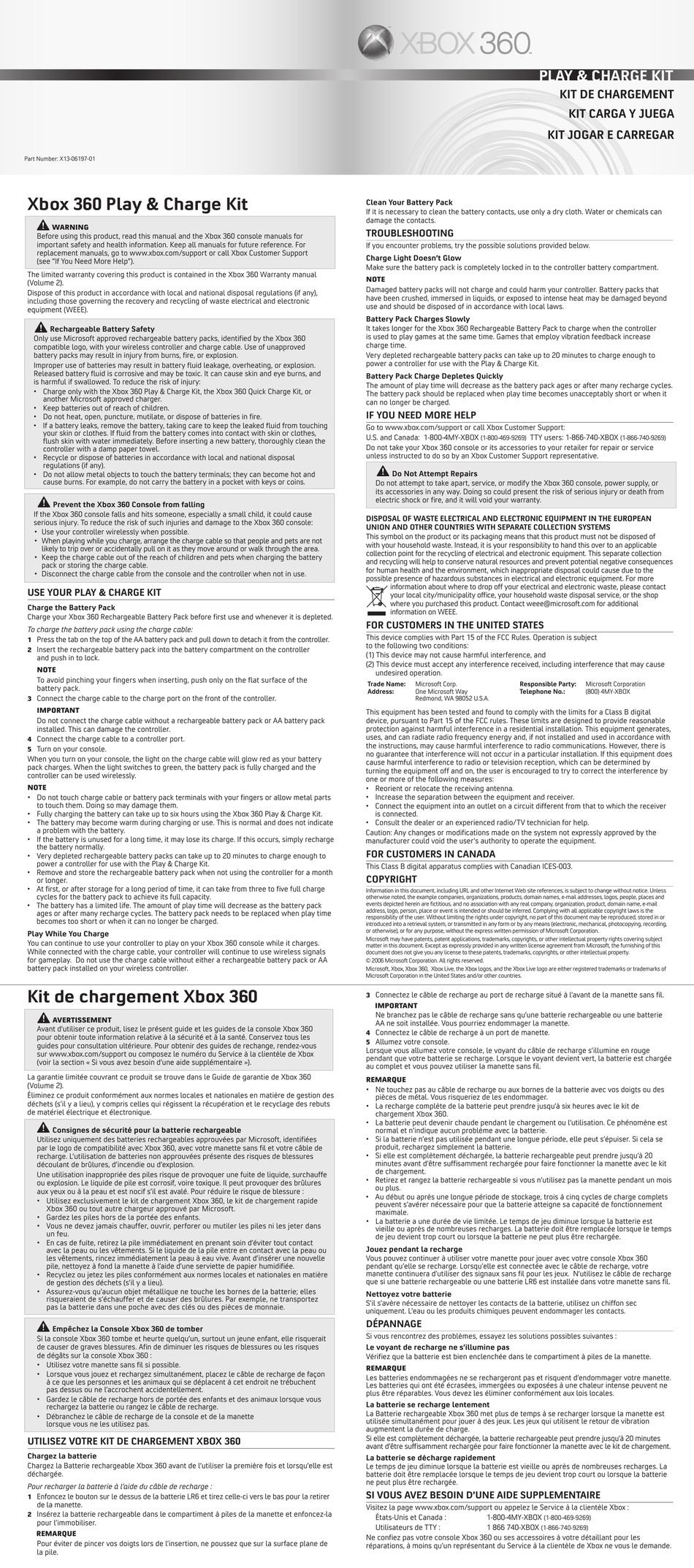 MICROSOFT XBOX 360 PLAY & CHARGE KIT MANUAL Pdf Download ManualsLib