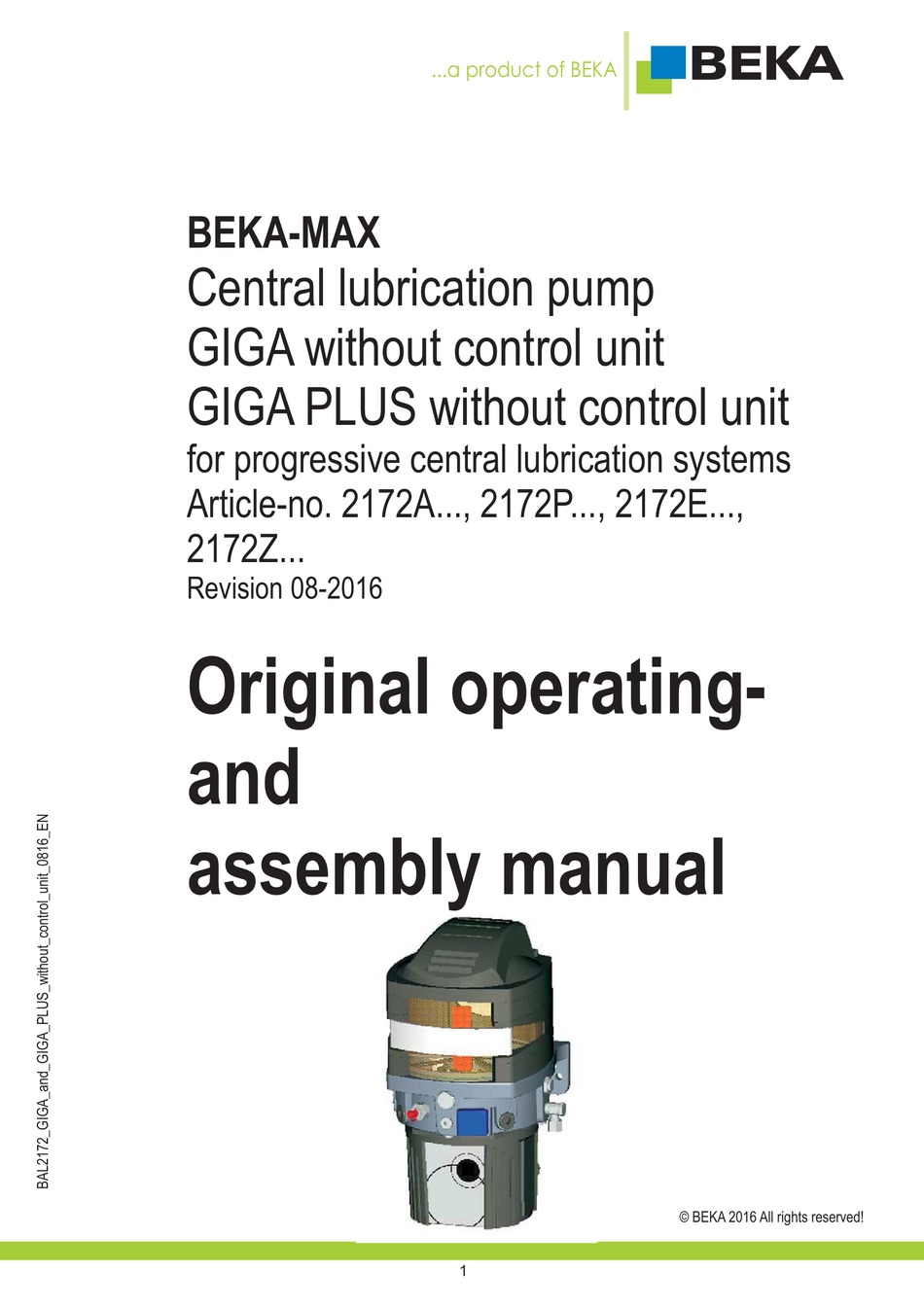 BEKA -MAX GIGA ORIGINAL OPERATING AND ASSEMBLY MANUAL Pdf Download