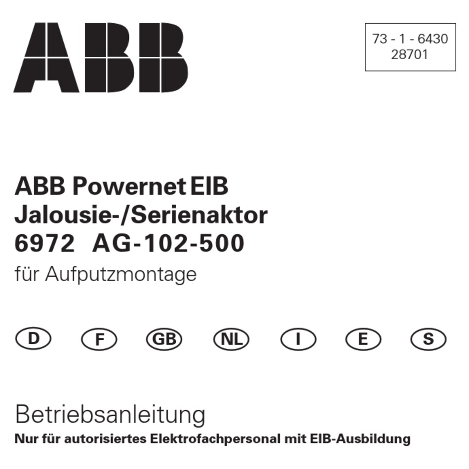 ABB POWERNET EIB 6972 AG-102-500 MANUAL Pdf Download | ManualsLib