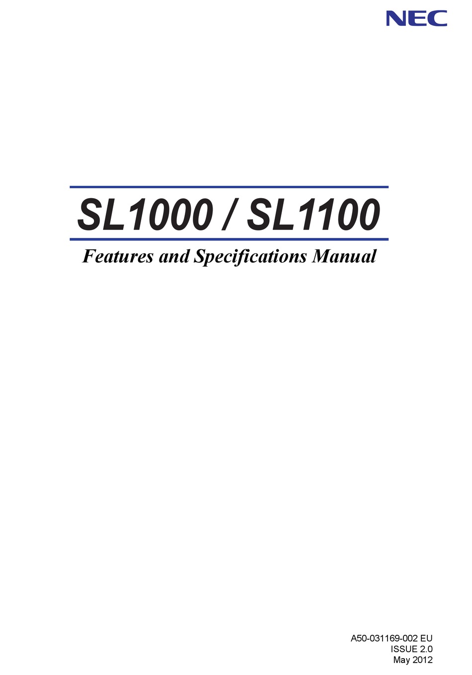 Table Of Contents NEC SL1000 Features And Specifications Manual [Page