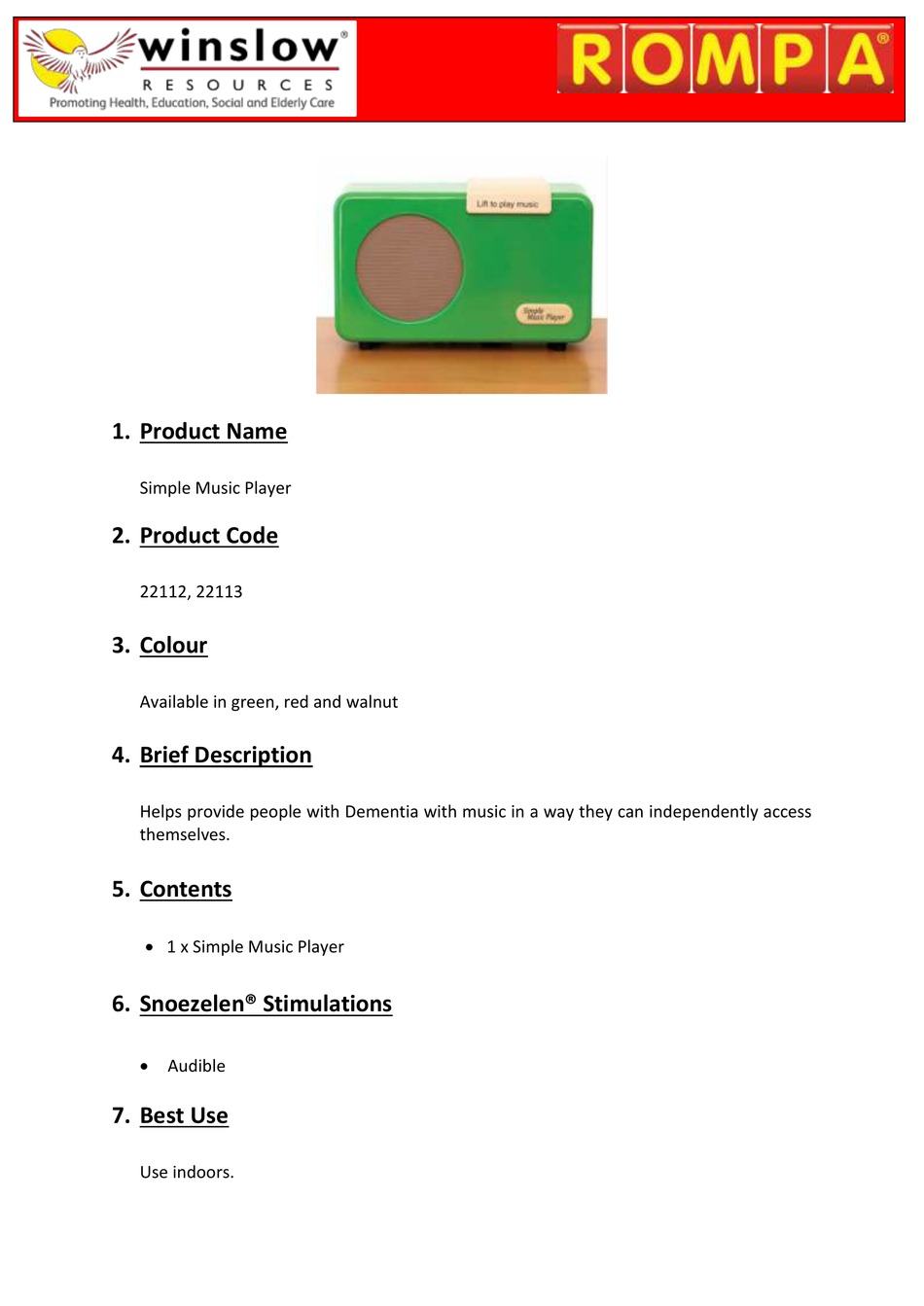 ROMPA SIMPLE MUSIC PLAYER MANUAL Pdf Download ManualsLib