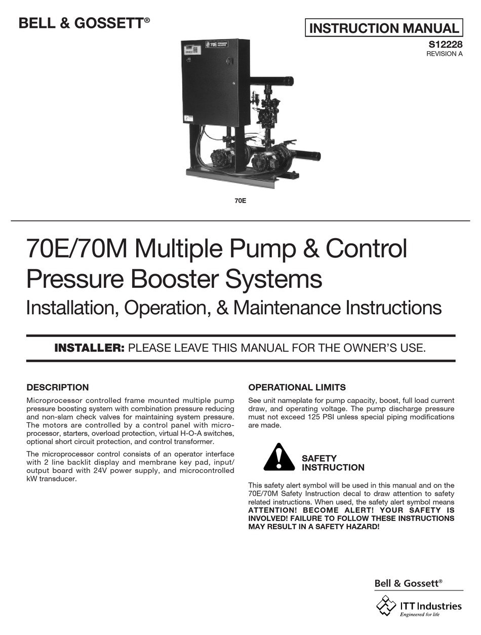 BELL AND GOSSETT 70E INSTALLATION, OPERATION & MAINTENANCE INSTRUCTIONS ...