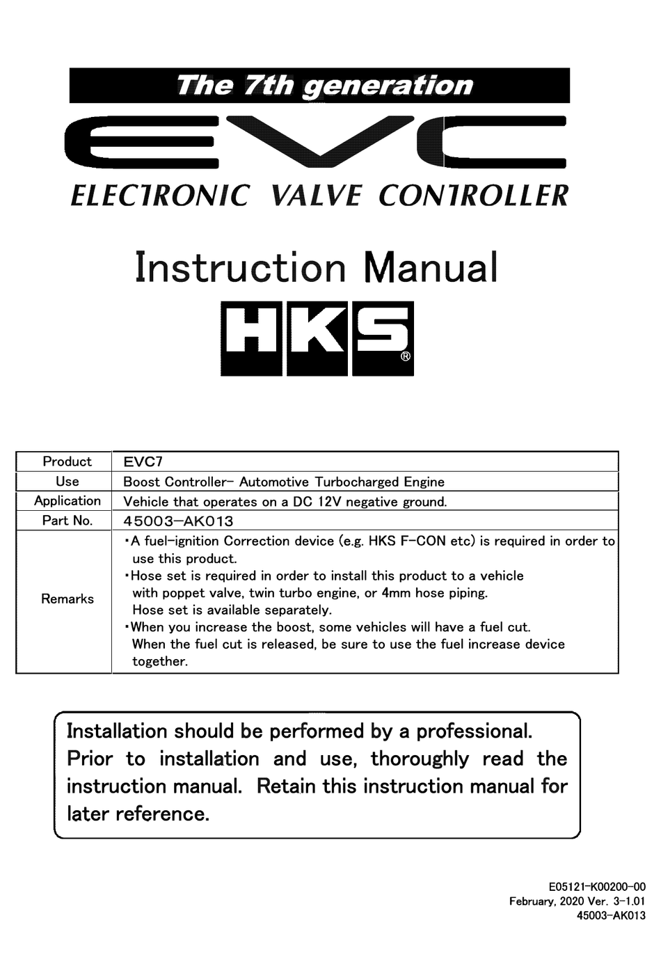 HKS EVC7 INSTRUCTION MANUAL Pdf Download ManualsLib