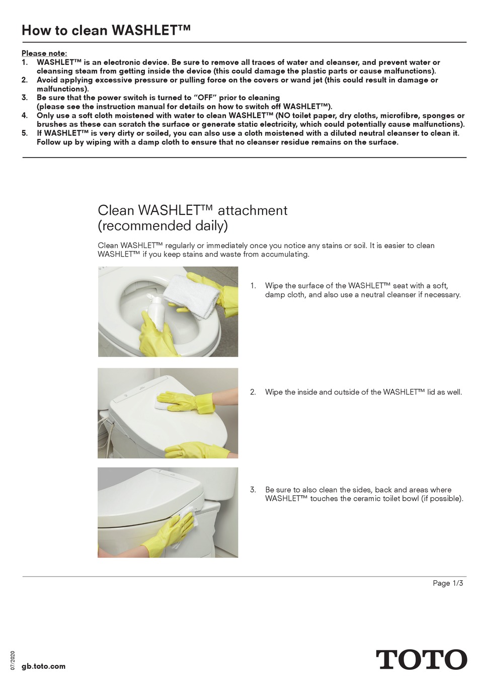 how to clean a toto washlet