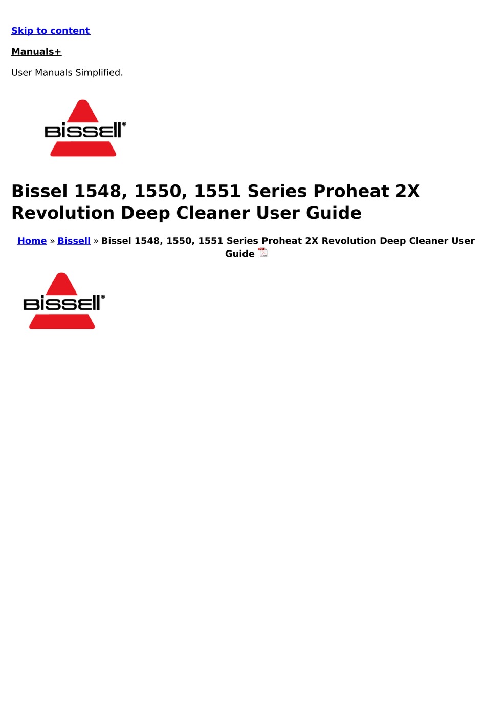 Bissell Proheat 2x Revolution 1548 Series User Manual Pdf Download Manualslib