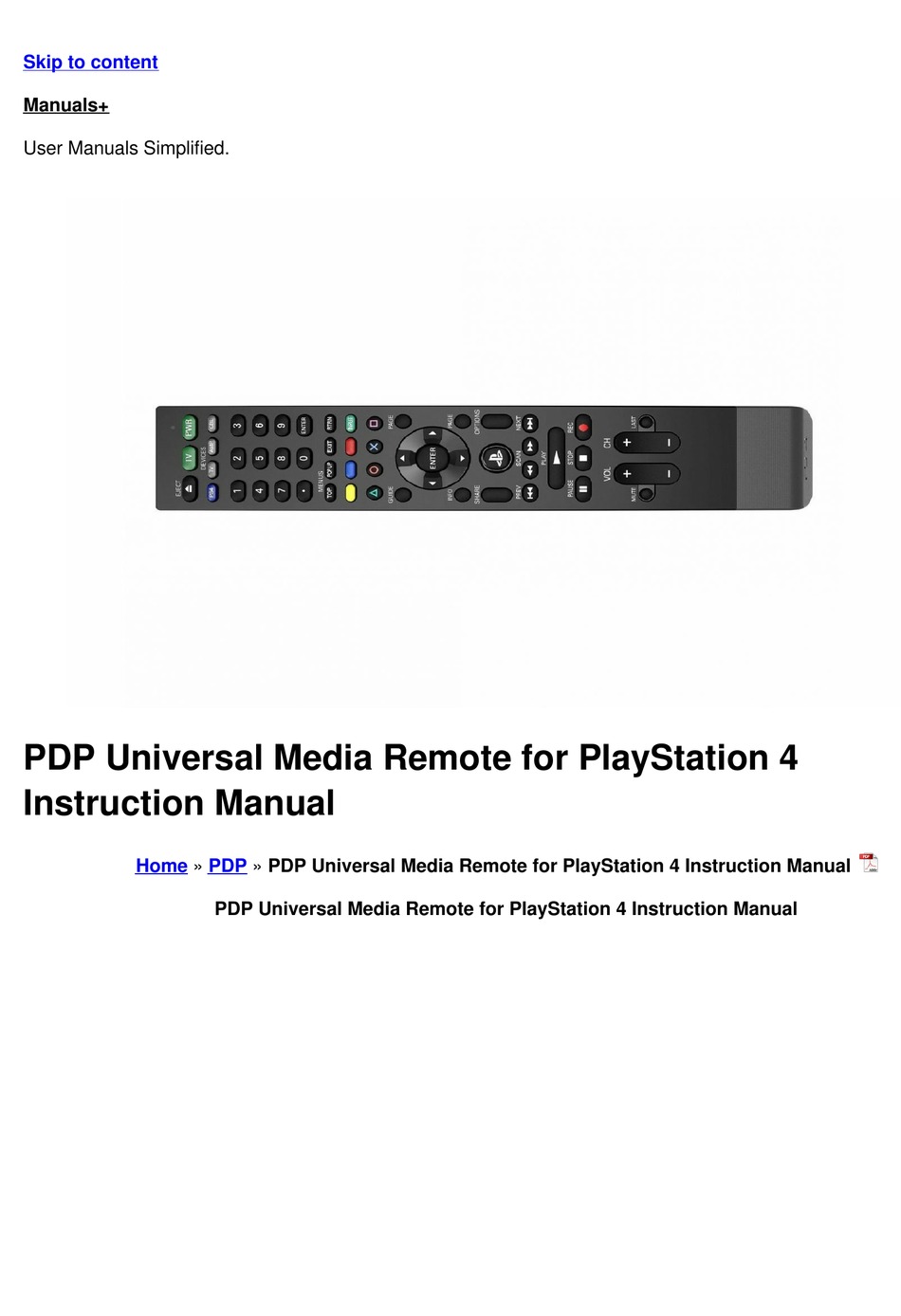 pdp universal media remote