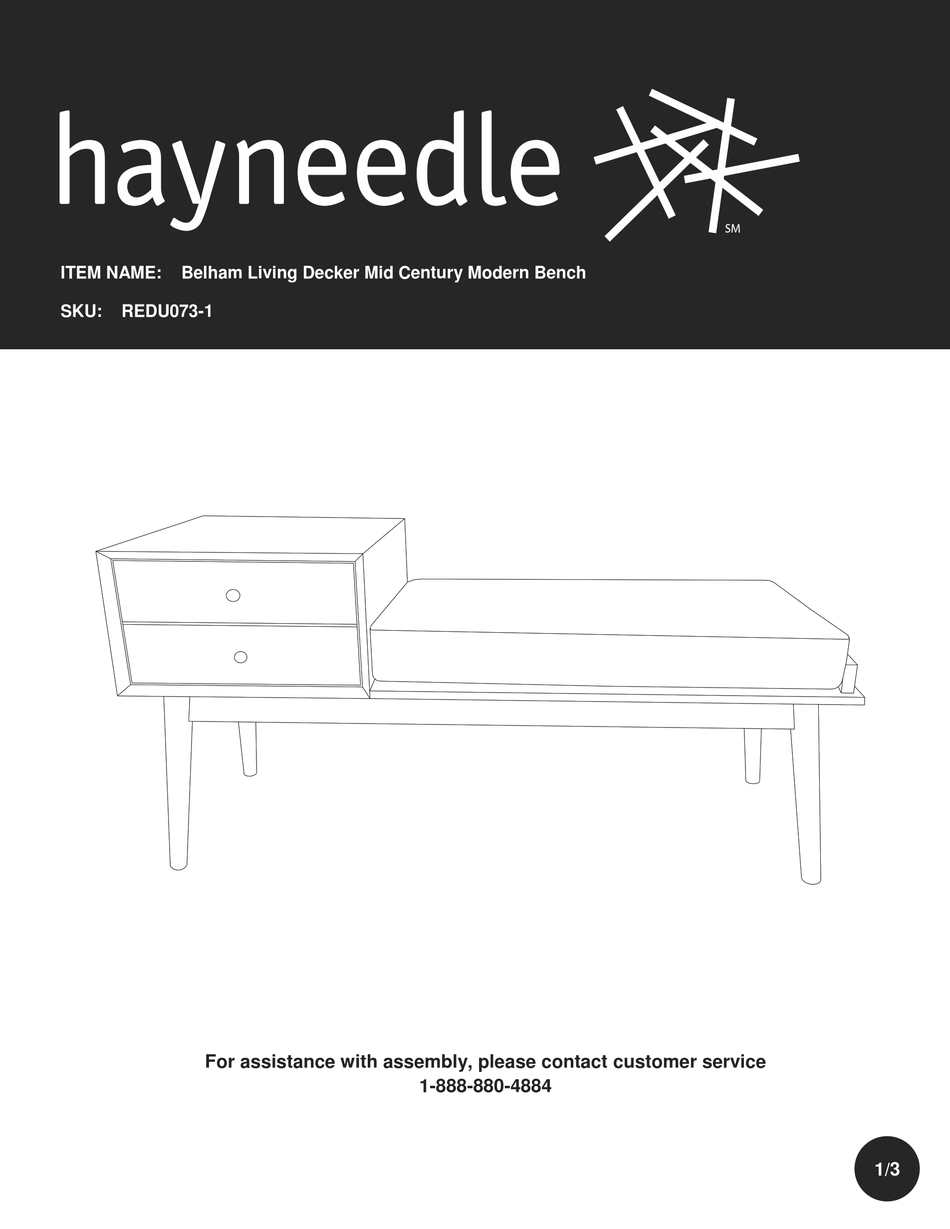 HAYNEEDLE BELHAM LIVING DECKER MID CENTURY MODERN BENCH REDU0731