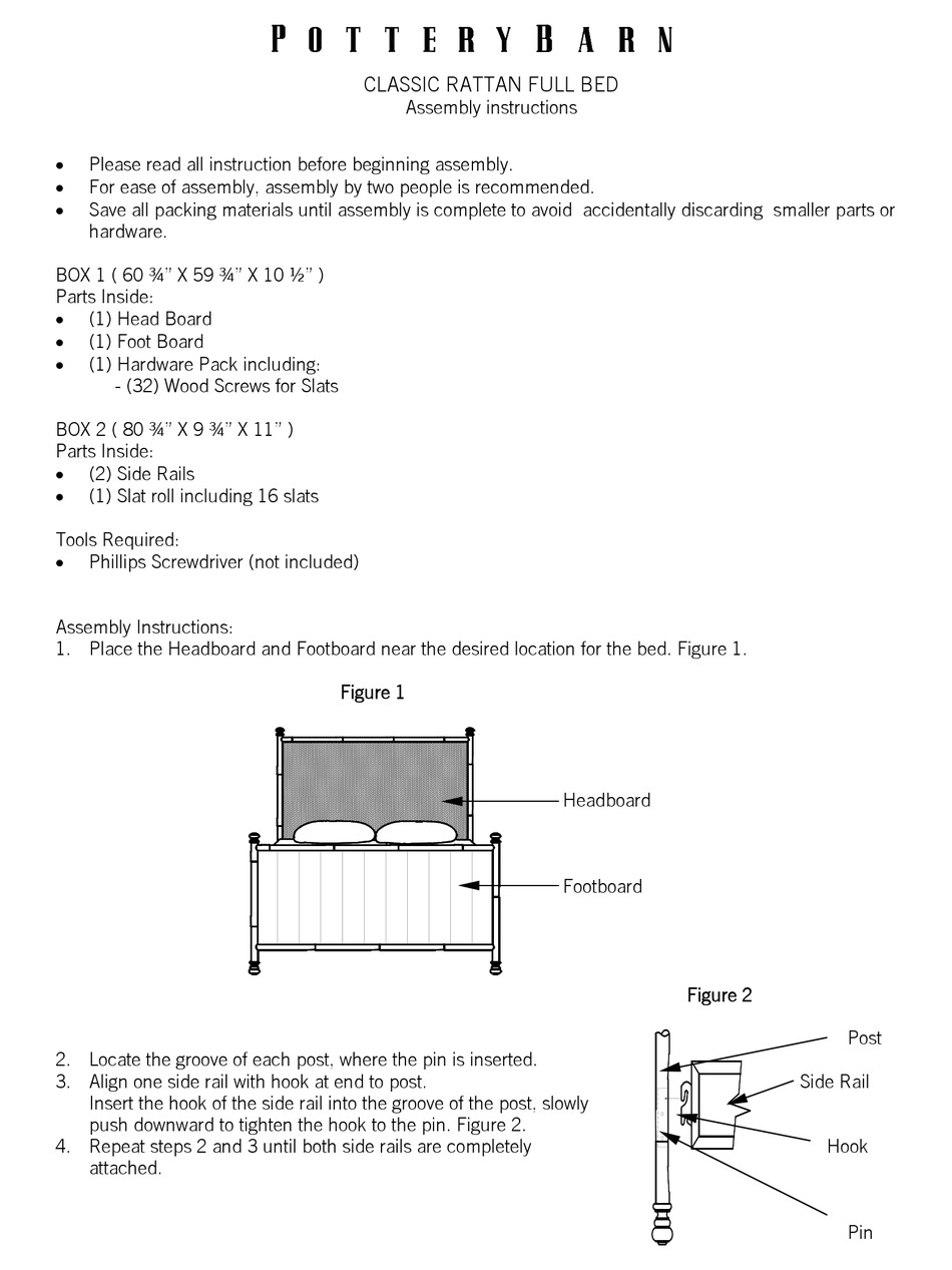 POTTERY BARN CLASSIC RATTAN FULL BED ASSEMBLY INSTRUCTIONS Pdf Download