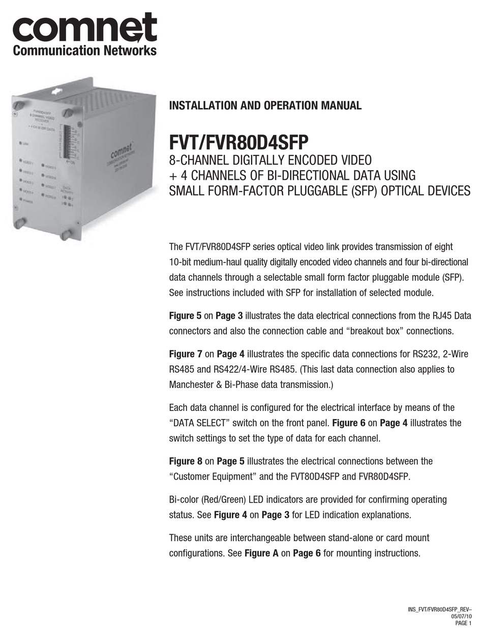 COMNET FVT80D4SFP INSTALLATION AND OPERATION MANUAL Pdf Download ...